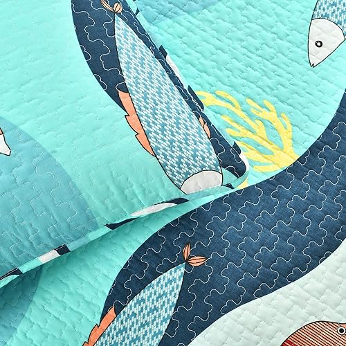 Miniatura 3 de Lush Decor Sealife - Juego de ropa de cama reversible de 3 piezas con diseño de olas oceánicas de peces y flores, tamaño