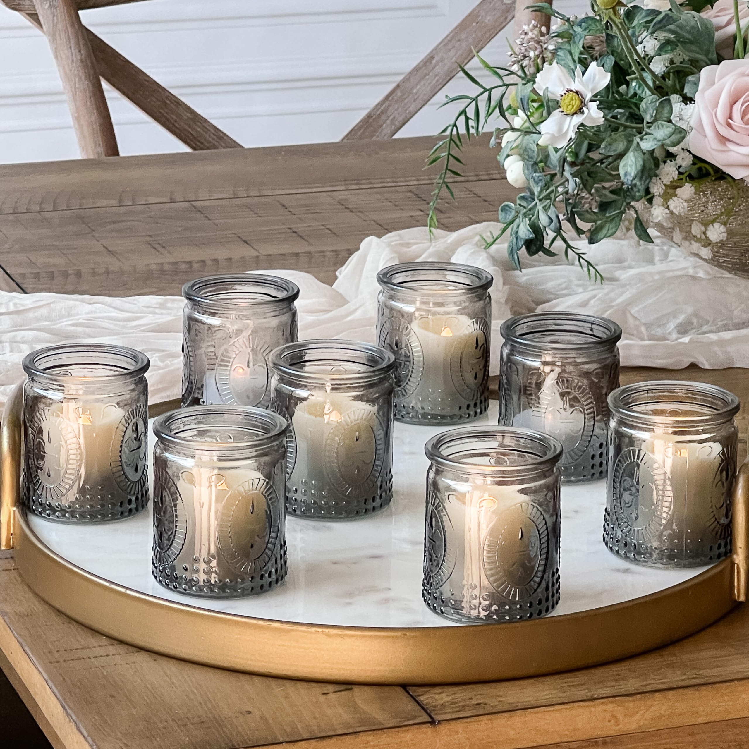 Kate Aspen 27090BK Vintage Glass Tealight & Votive Candle Holders Tea Light, Smoke Gray