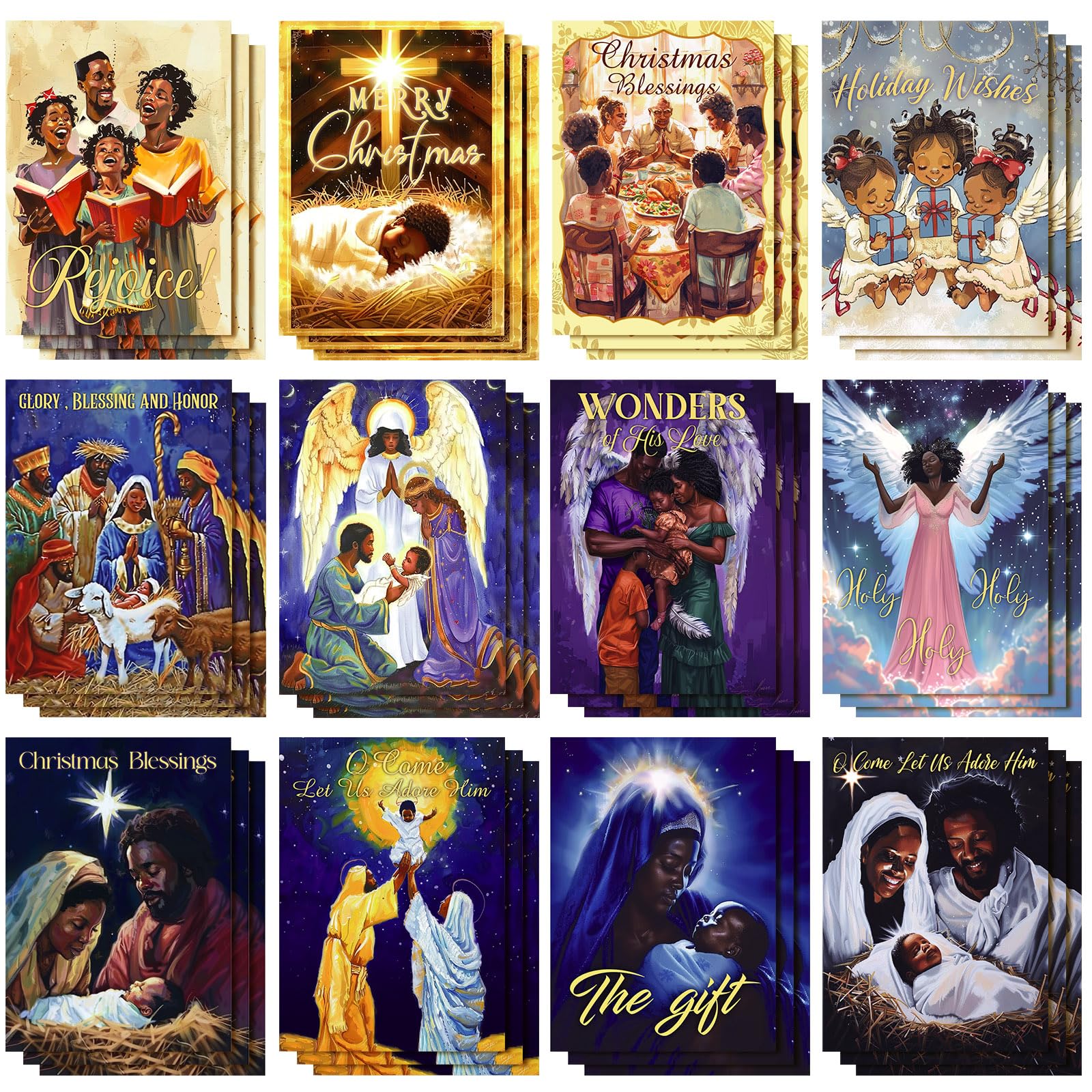 Cholemy 36 Set African American Nativity Scene Christmas Greeting Cards with Envelopes Black Nativity Cards Christian Religious Card Black African Holy Family Queen Card for Holiday Women Sister