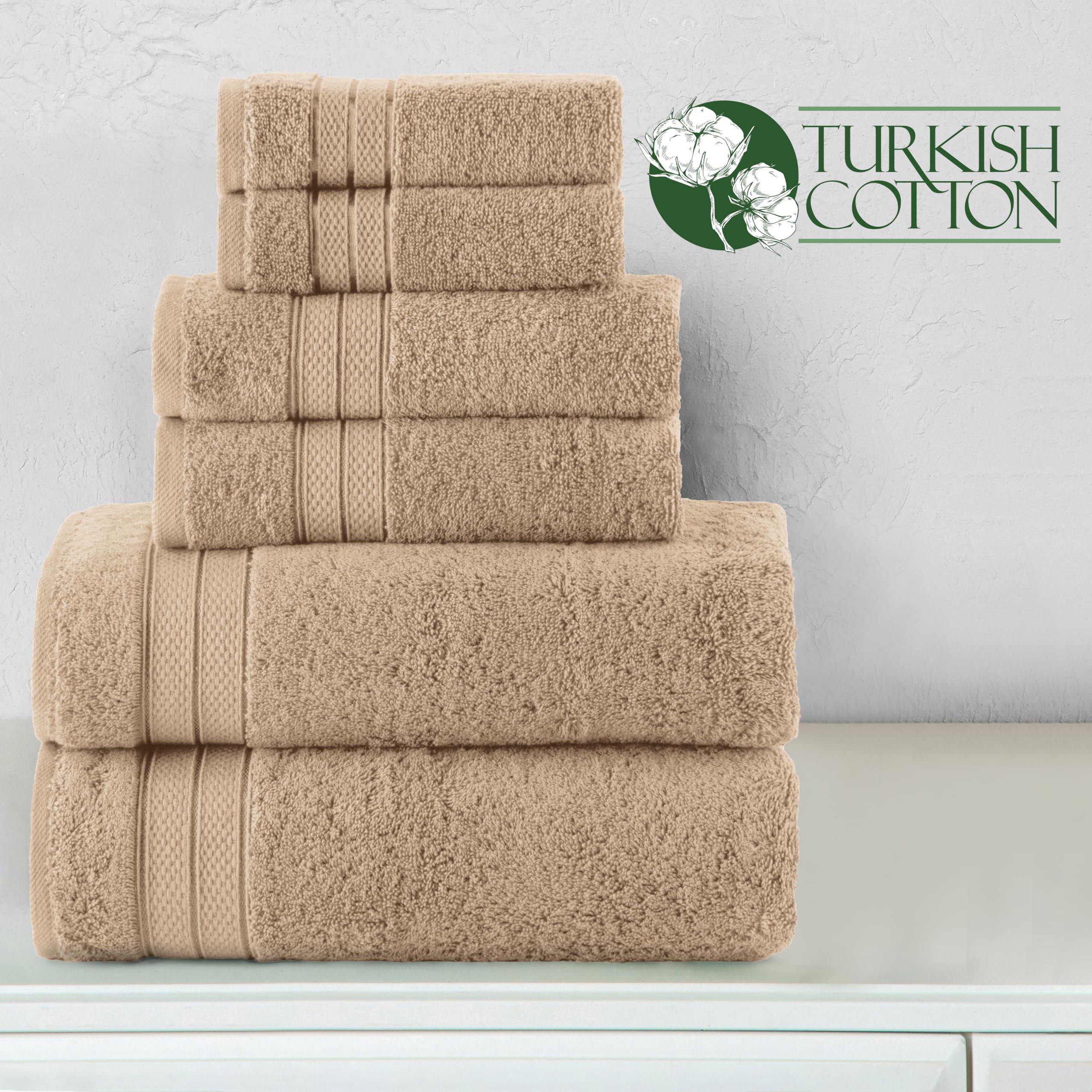 Elegant Comfort Set di 6 asciugamani di lusso, 100% cotone turco, morbido e di alta qualità, design popcorn a tre linee, 2 asciugamani da bagno, 2 asciugamani per le mani e 2 asciugamani, ad