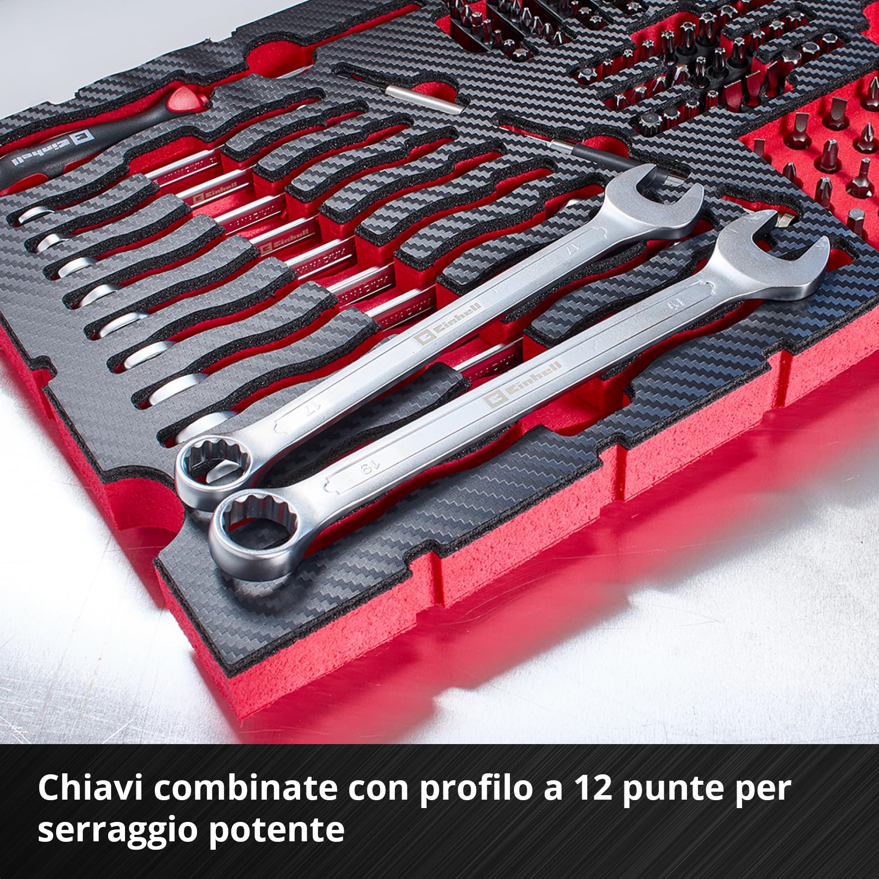 Originale Einhell Valigetta Attrezzi Meccanica E-Case 201 pz (Multifunzione, Set Bit, Bussole, Cricchetti, Chiavi, Sistema E-Case)