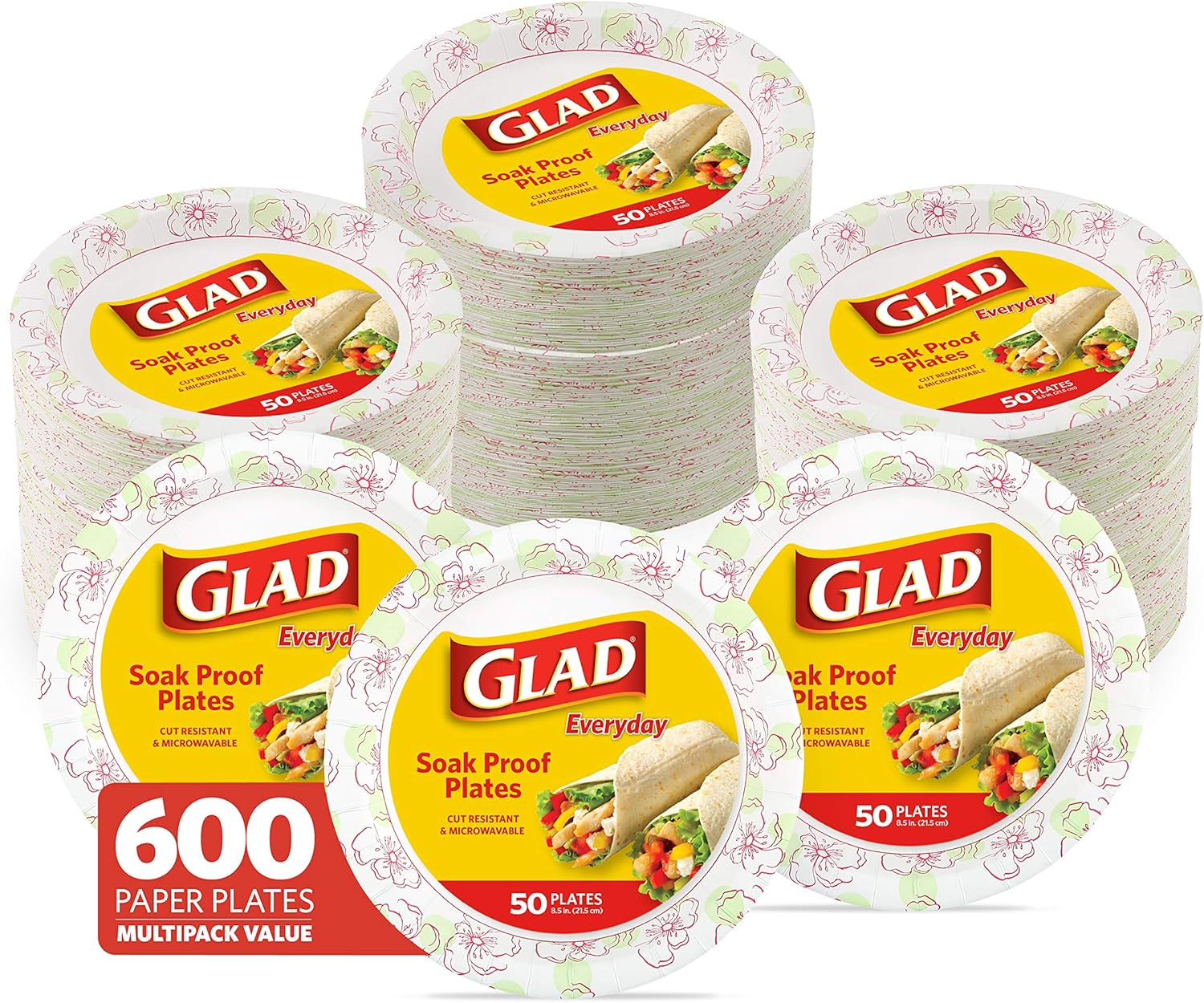 Get Special Price Glad Round Disposable Paper Plates for All Occasions | Soak Proof, Cut Proof, Microwaveable Heavy Duty Disposable Plates | 8.5 Diameter, 600 Count Bulk Paper Plates