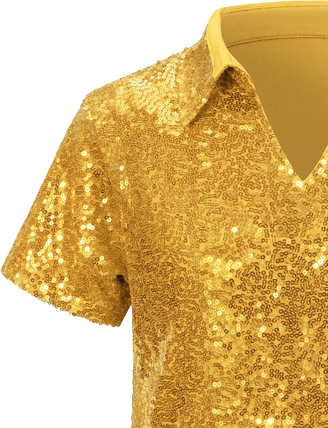 Kids Short Sleeve Sparkle Sequins for Boys Girls Polo Shirts Glitter Disco Jazz Hip Hop Tops