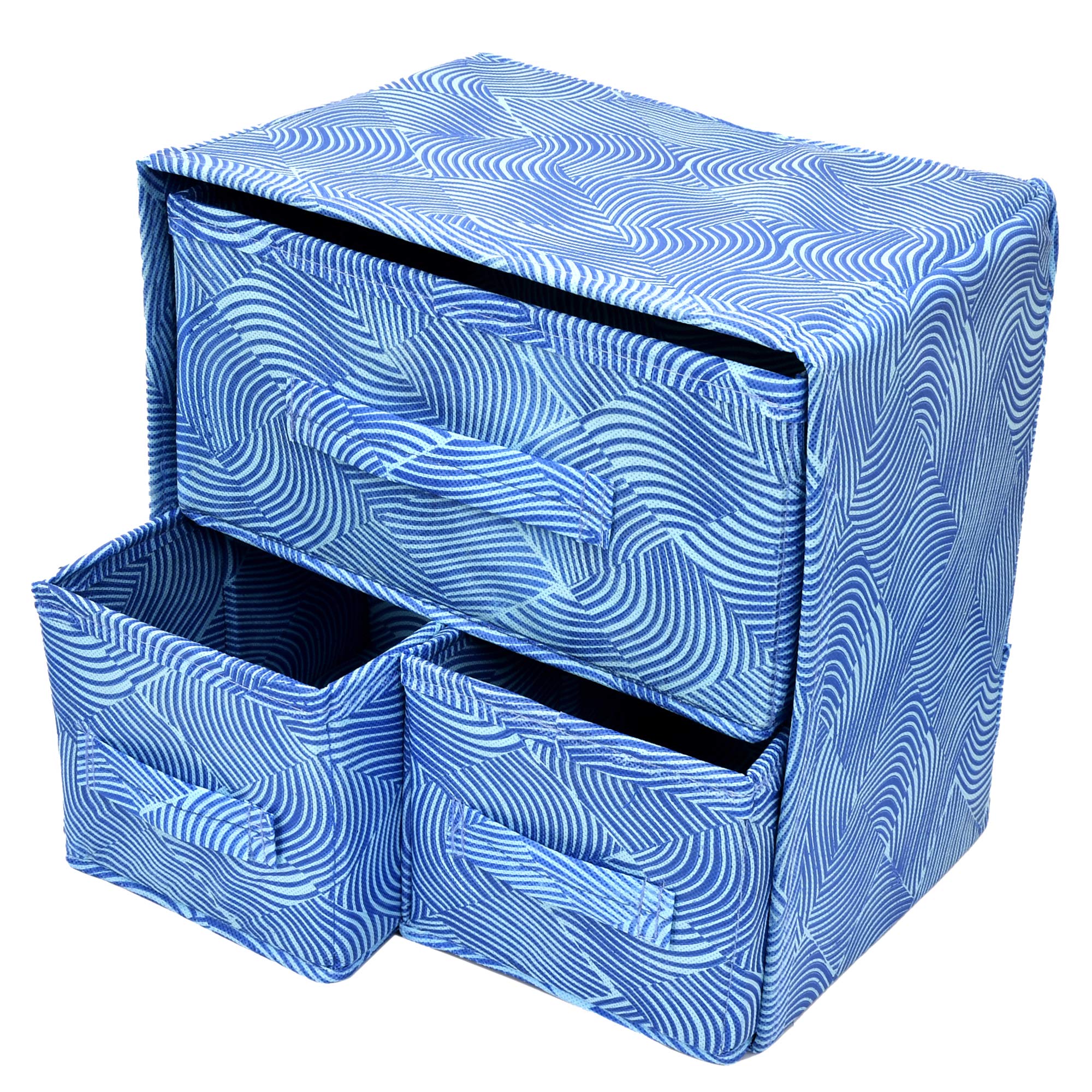 Heart Home Leheriya Print 2 Layer 3-Drawer Foldable Drawer Units Fabric Cabinet Closet Storage Organizer for Underwear Ties Socks Small Clothes (Blue)- HEART6911