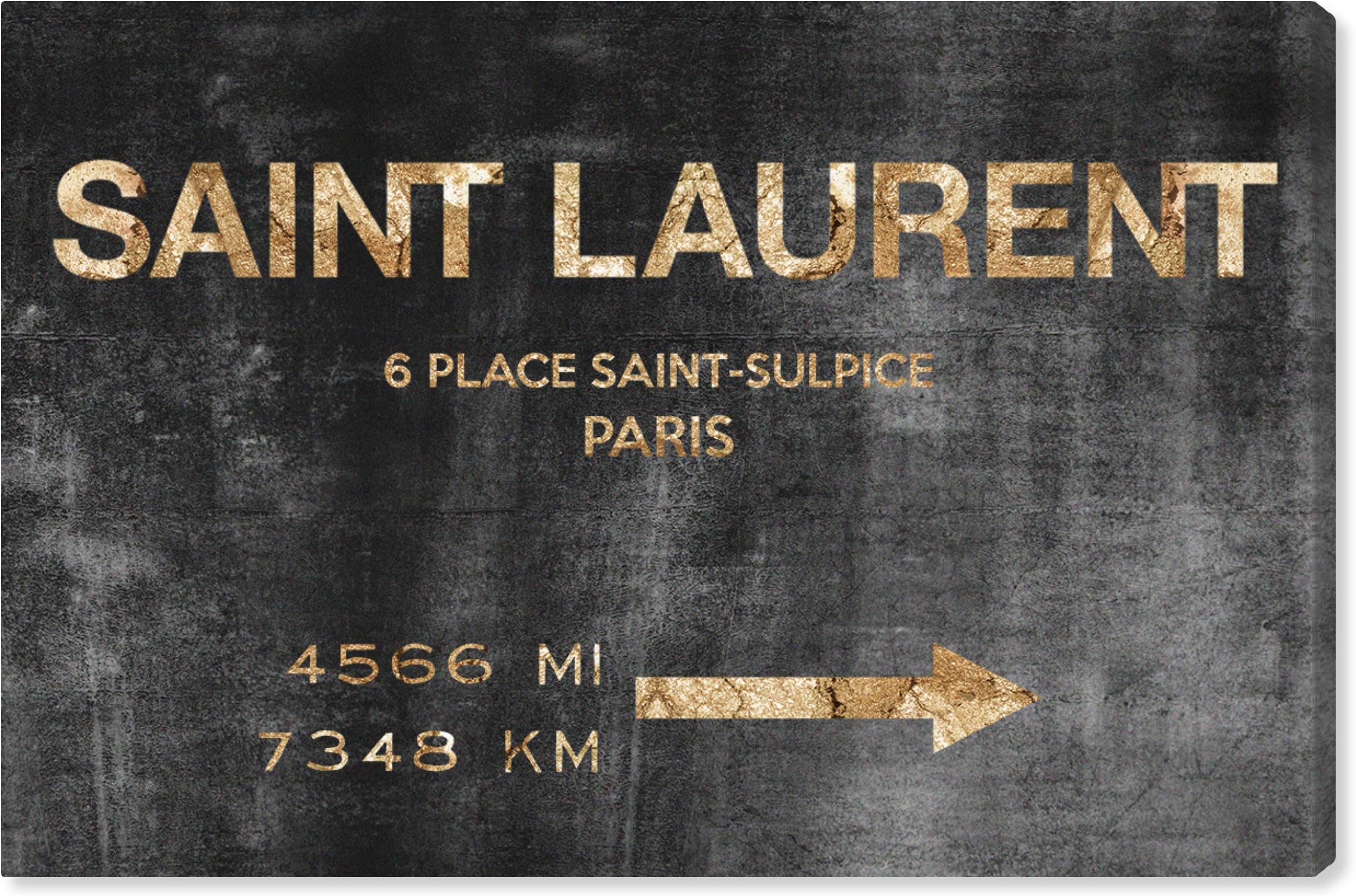 Fashion and Glam Modern Canvas Wall Art Saint Sulpice Road Sign Ready to Hang Home Decor 10.0 x 15.0 Black and Gold Canvas Art for Bedroom
