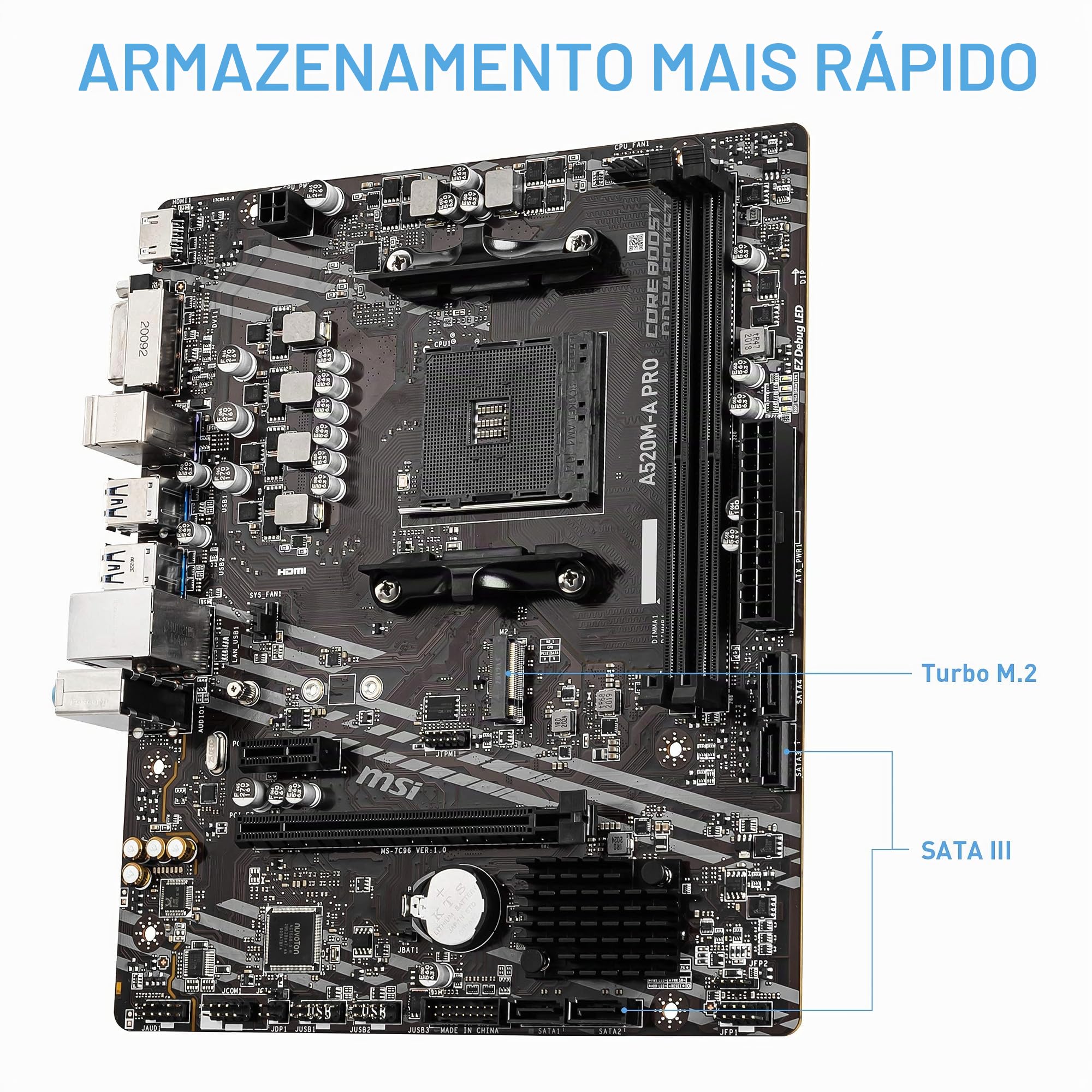 MSI Placa-mãe para jogos A520M-A PRO V1 (AMD Ryzen 5000, AM4, DDR4