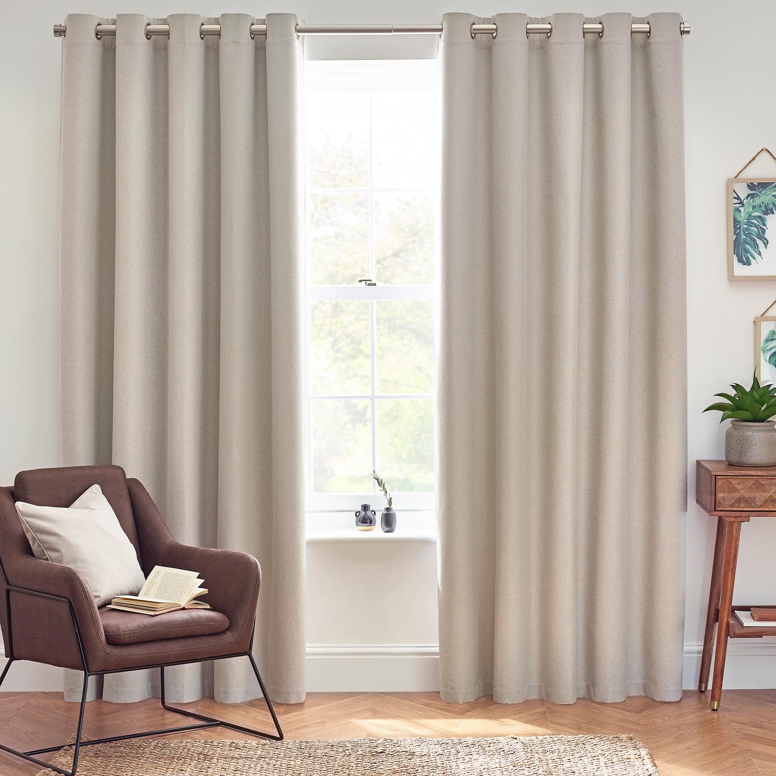 furn. Dawn Linen Thermal Blackout Eyelet Curtains 229 x 183cm