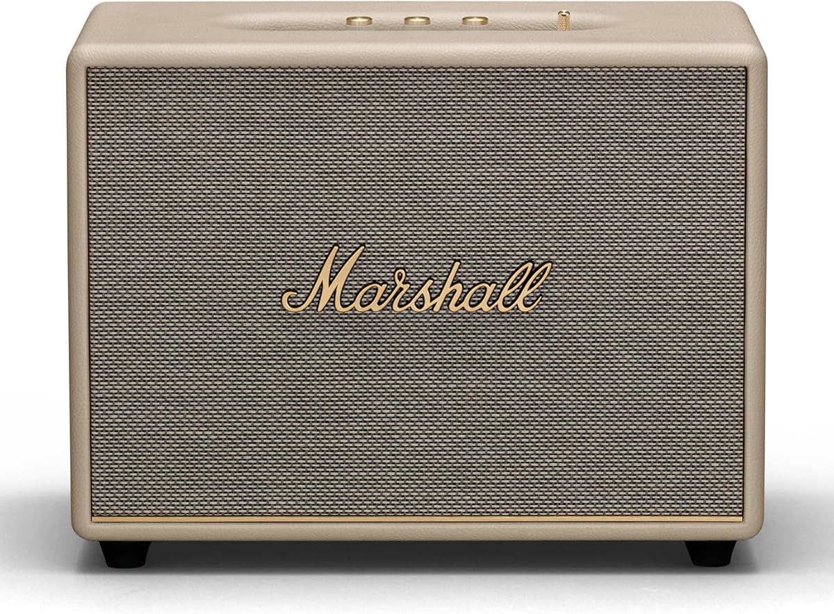Altavoz doméstico Bluetooth Woburn III - Sonido estéreo fuerte con controles de graves y agudos | Alimentado por enchufe | Compatible con tocadiscos | Entradas HDMI, RCA y auxiliar de 3,5 mm - Crema