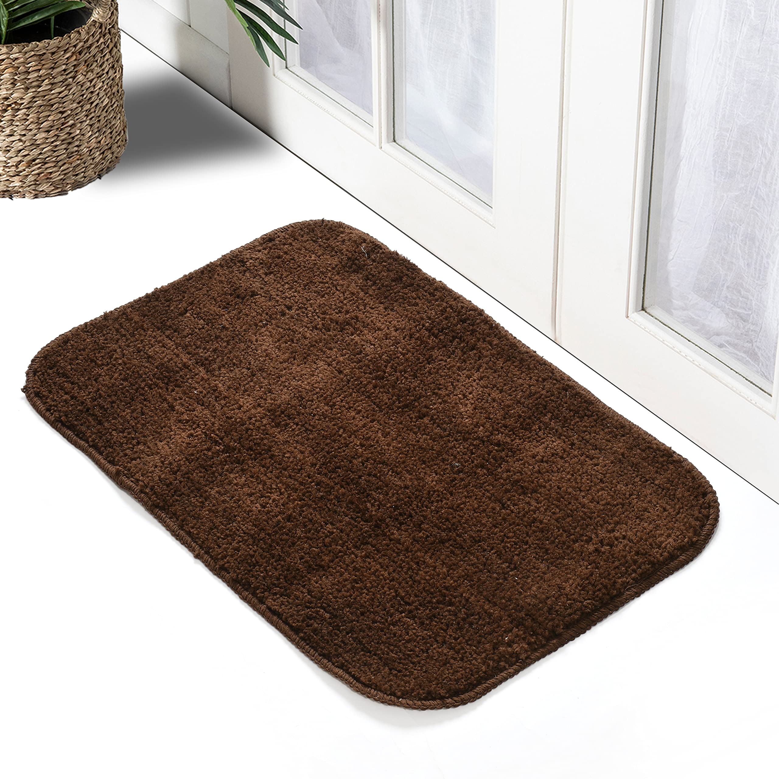 TIB Soft Microfiber Anti-Skid Bath Mat (Coffee, 40X60cm) - Pack of 2