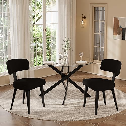 Miniatura 15 de Juego de mesa de comedor pequeña para 4, mesa de cocina redonda de 36 pulgadas con 4 sillas de comedor Teddy Boucle, parte superior de vidrio Todo
