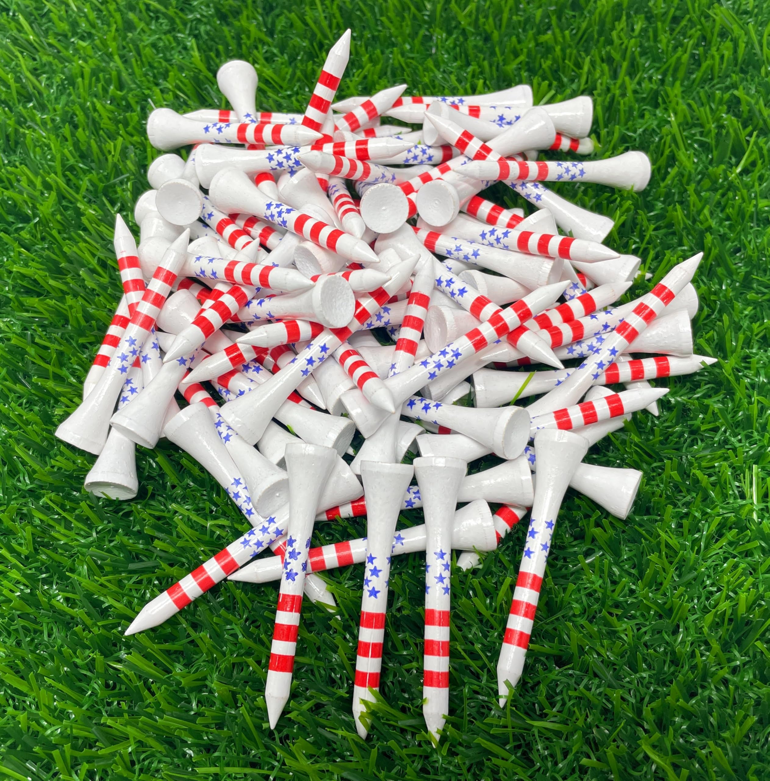 NorthPointe Camisetas cortas de golf de 2 1/8 pulgadas para par 3, maderas e híbridos de perfil bajo, estrellas y rayas de Estados Unidos, 80 camisetas cortas de golf de madera a granel