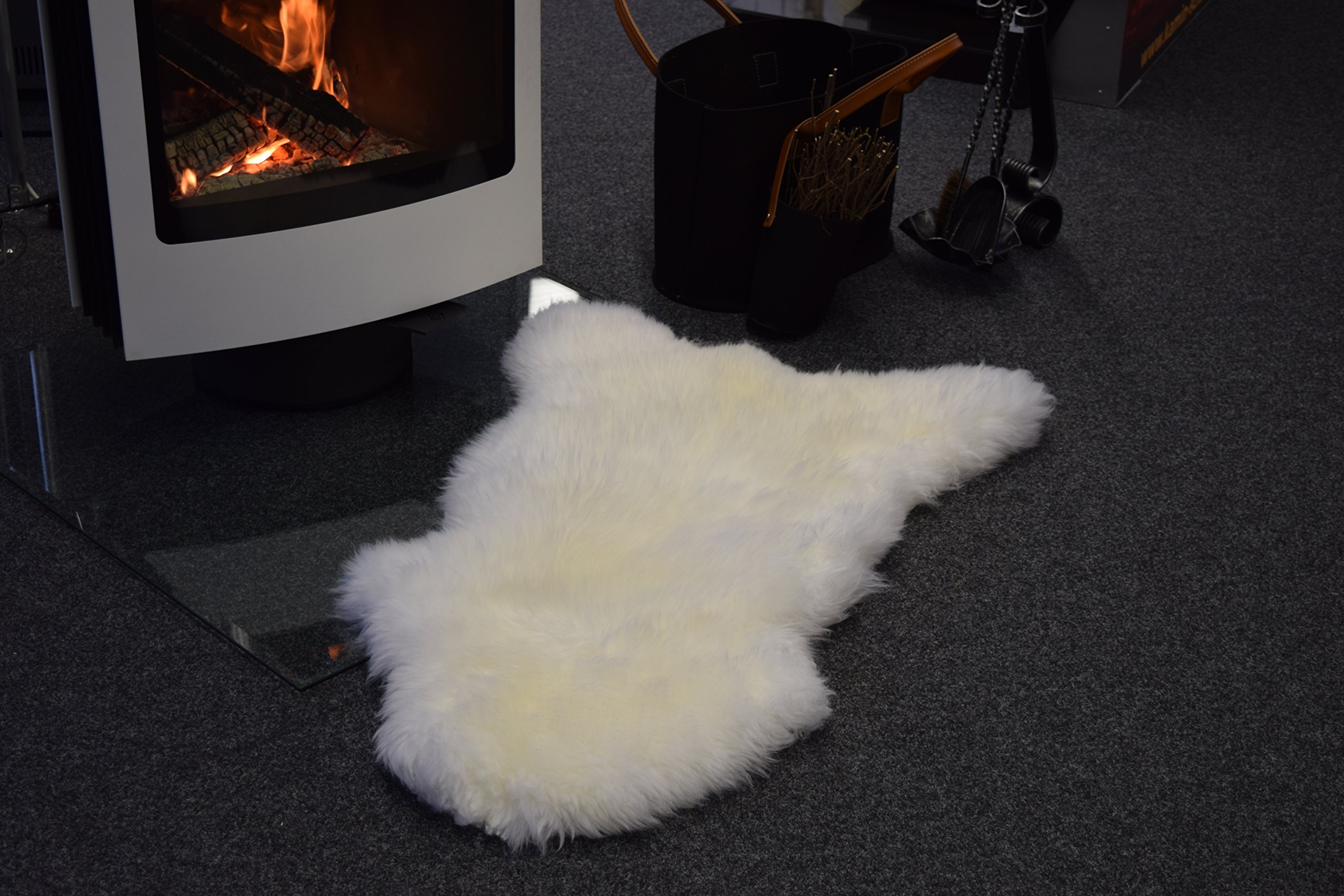 Naturasan Premium Schaffell Lammfell, Naturfell Teppich, Läufer, Dekofell Weiss (80-90cm)