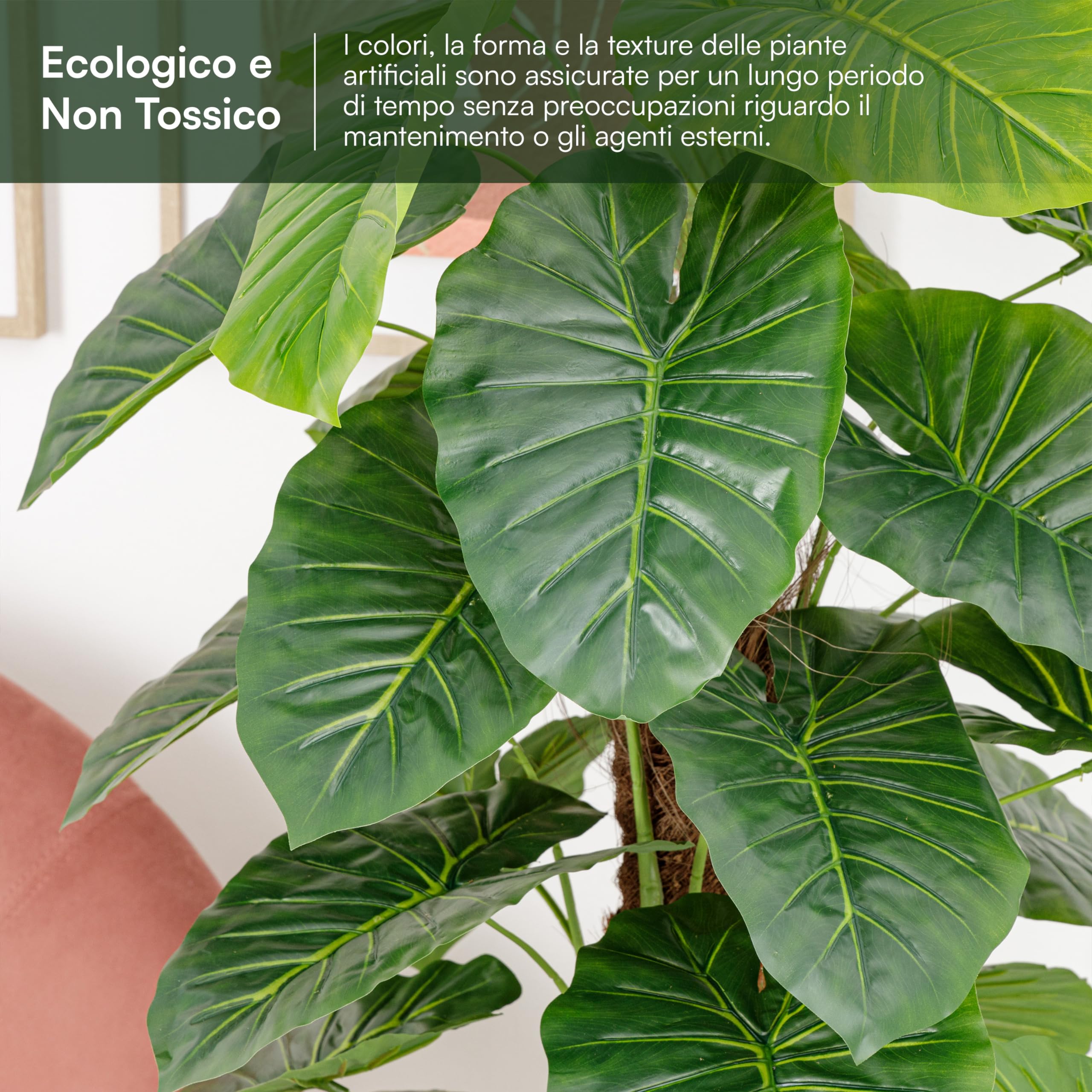 Baroni Home Planta Artificial de Interior y Exterior, Planta Decorativa de Alocasia de Imitación para Salón, Dormitorio, Cocina, 130 cm de Altura