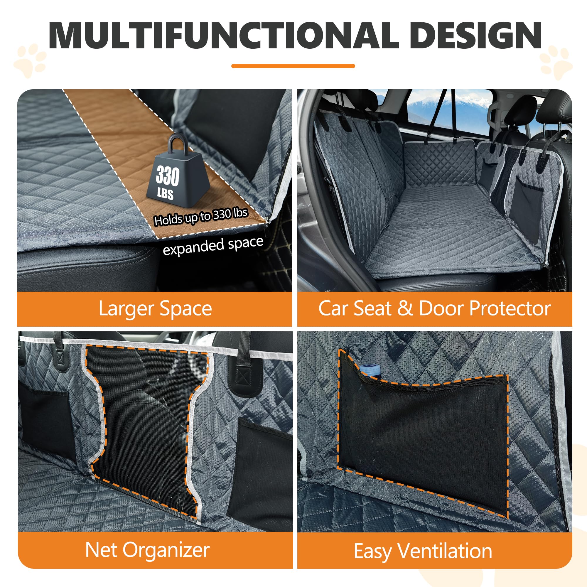 ANOSOSPECIAL posteriore Seat Extender, Dog Car Seat Cover, Impermeabile Pet Amaca Letto di Viaggio, Facile Pulire per Auto SUV Truck (Grigio)