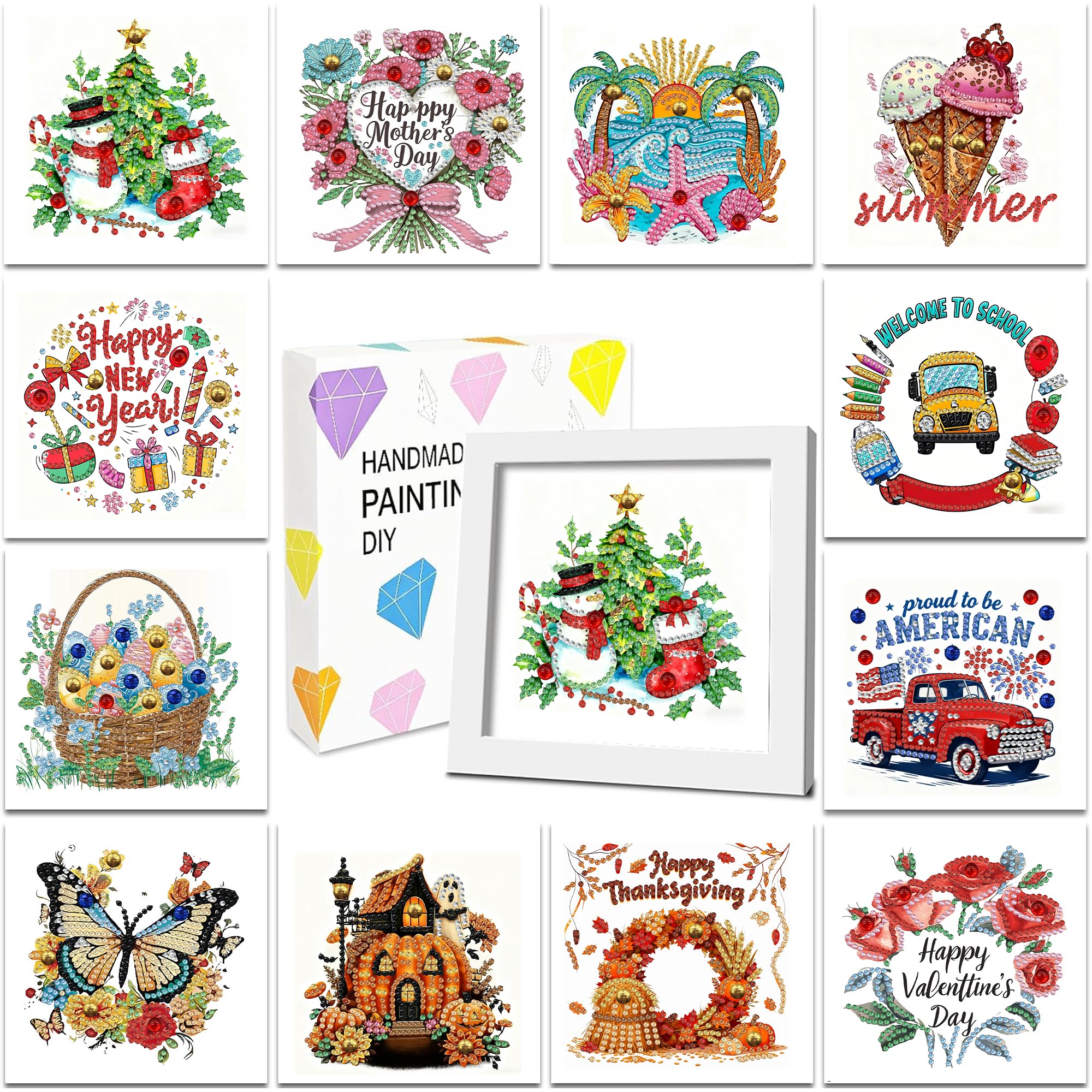 DOZEEZOP Kit per pittura con diamanti per bambini, grandi gemme, per bambini, adulti, principianti, facile fai da te, con bella confezione regalo, decorazione da parete per la casa, 17,8 x 17,8 cm