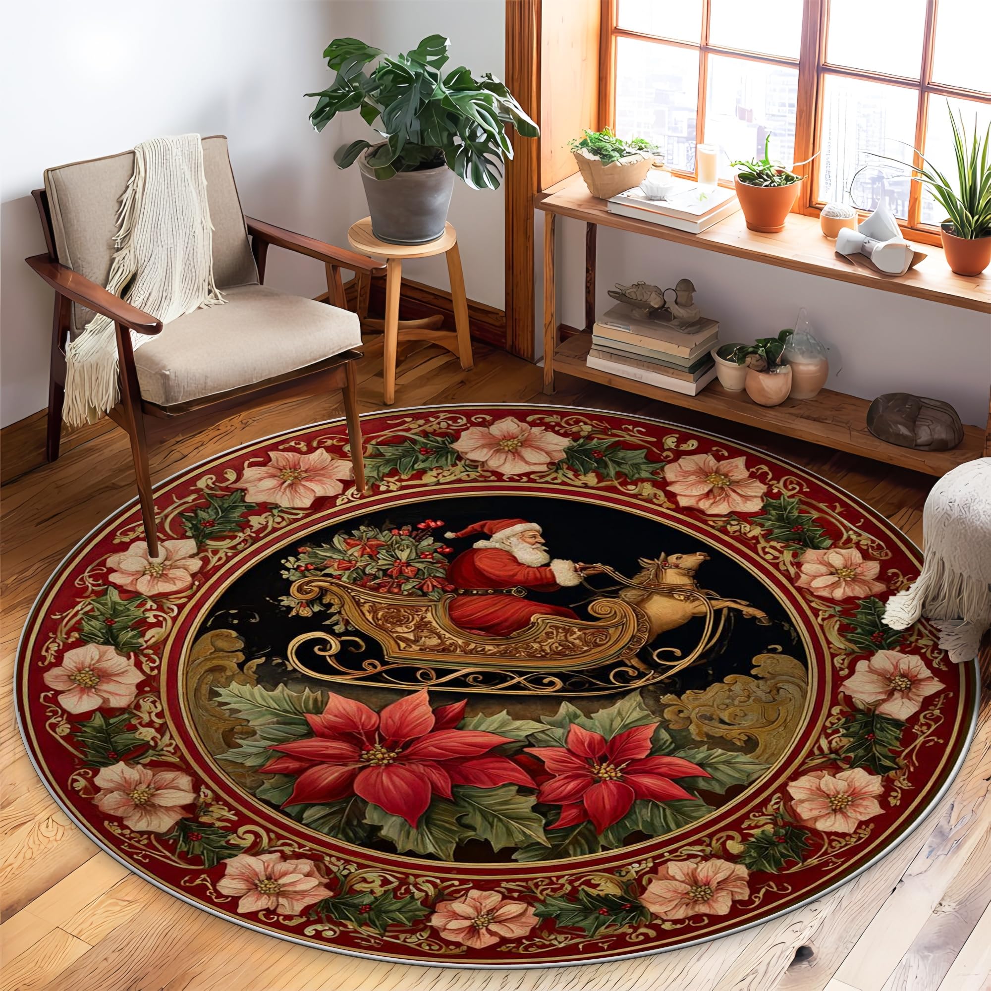 Tapis de Père Noël 1,5x1,5m antidérapant pour salon et couloir
