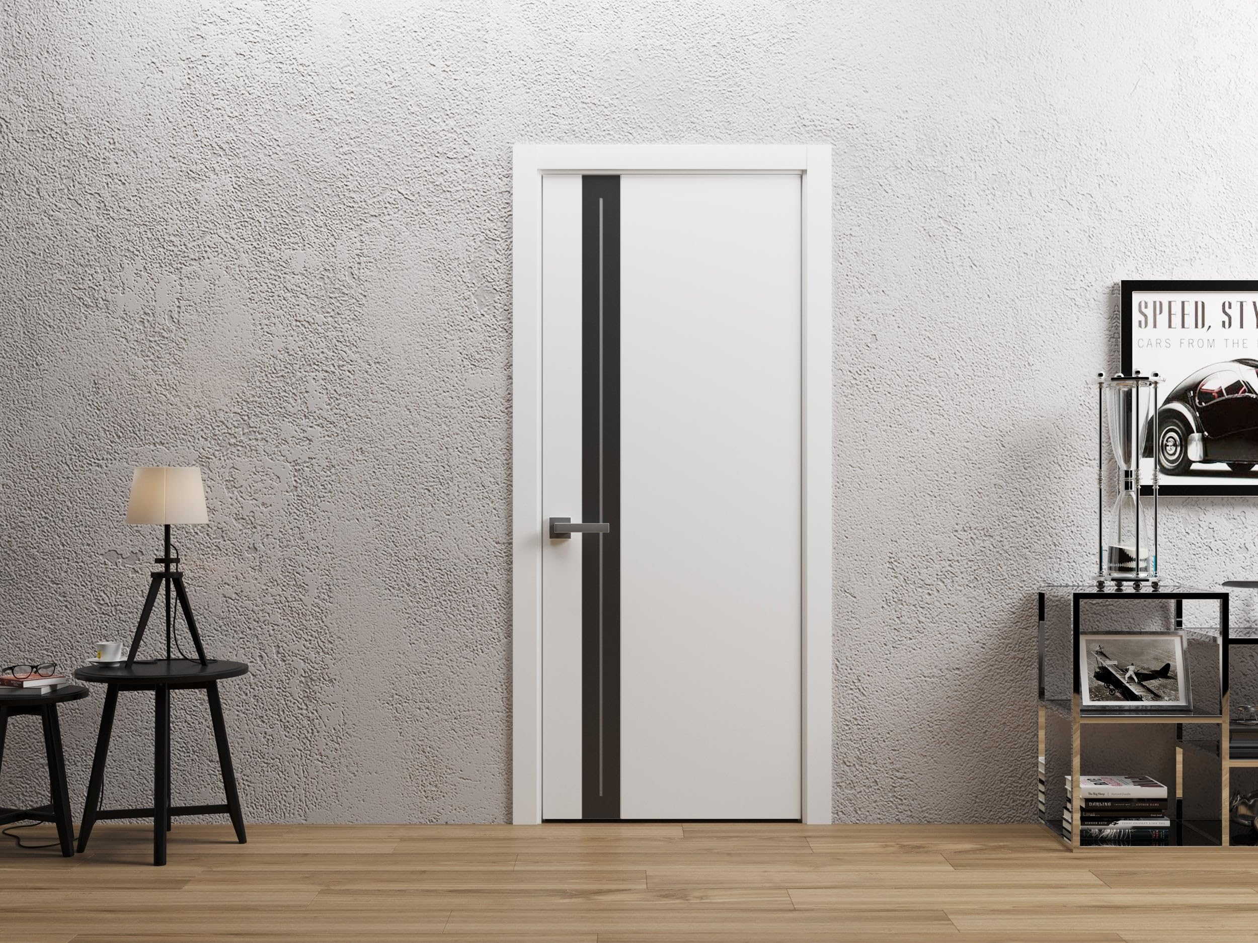SARTODOORS Interior Door 36 x 84 inches | Platinum 4440 White Swing Door | Frosted Glass Solid Wood Modern | Bedroom Bathroom