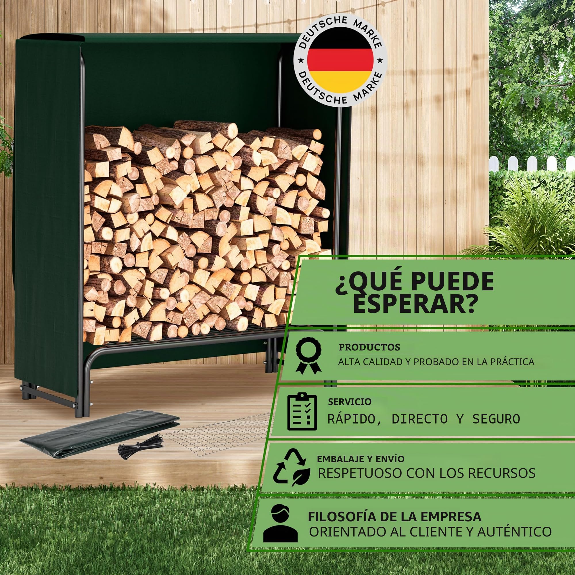 TTL Commerce Garden Estantería para leña S 100 x 36 x 116 cm negro con cubierta, para interior y exterior, hasta 200 kg, lona de protección resistente a la intemperie, marco tubular de metal de acero