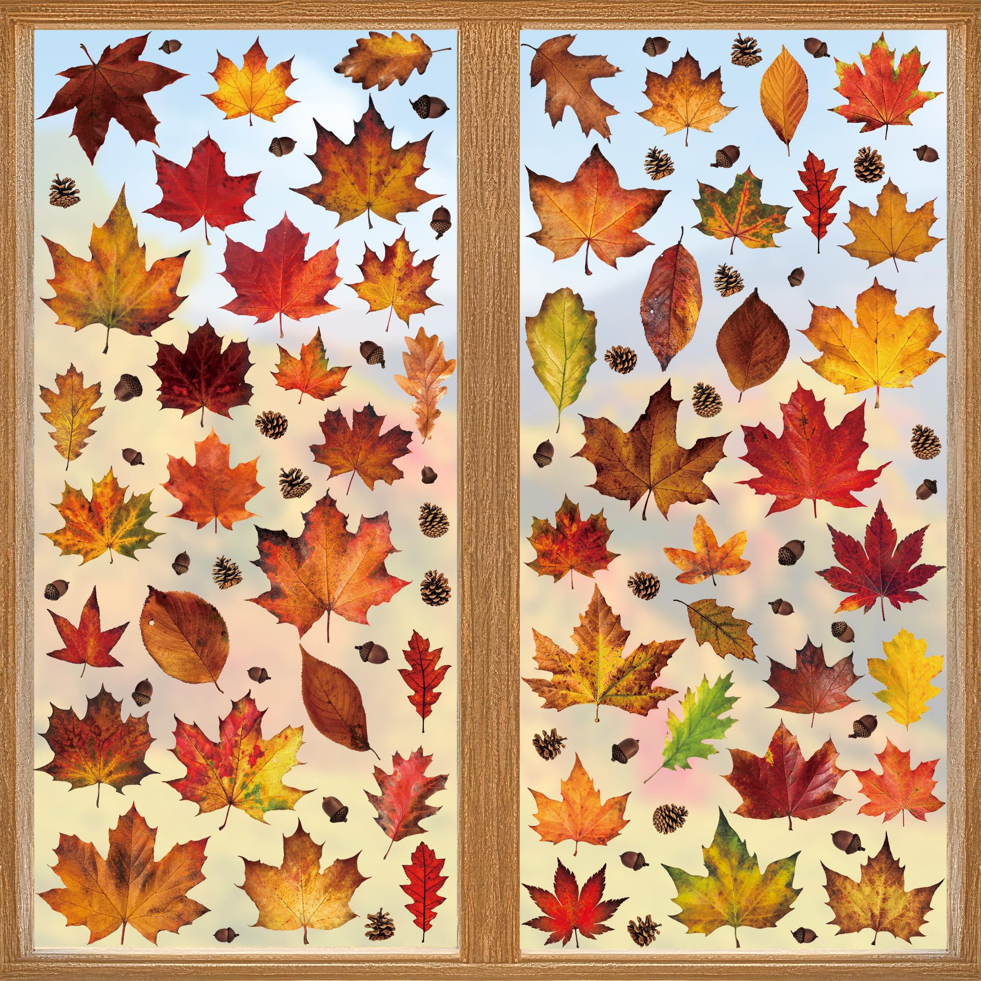 336 PCS Fall Window Clings, 9 Sheets Autumn Decorations, Maple Leaves Pattern Double Sided Stickers Decal, Autumn Window Clings for Fall Decorations Accessories Home Indoor Outdoor Accessories Decor