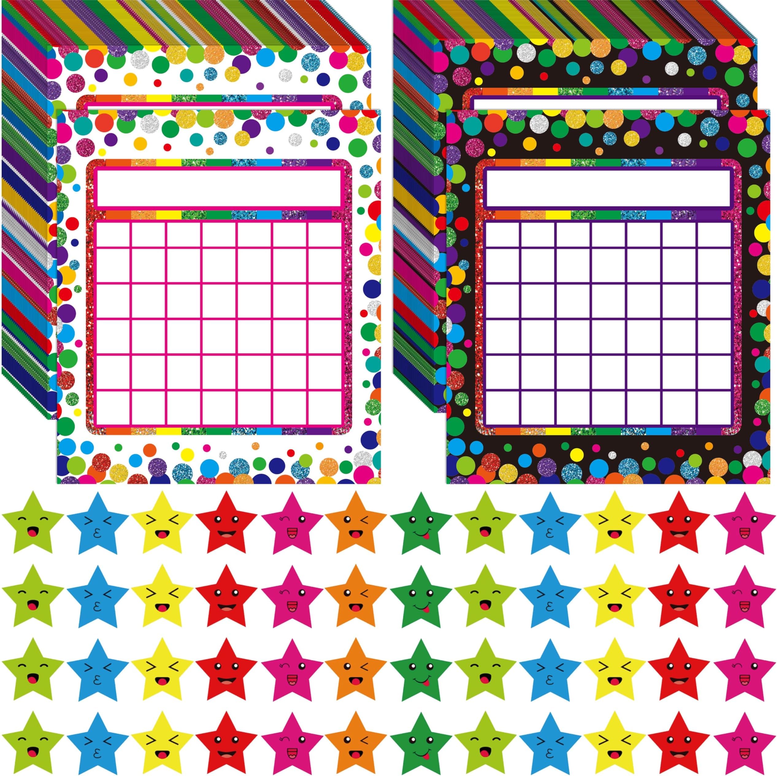 90 Pack Classroom Incentive Chart, 2 Colorful Designs with 2640 Star Stickers for Classroom Teaching or Family Using