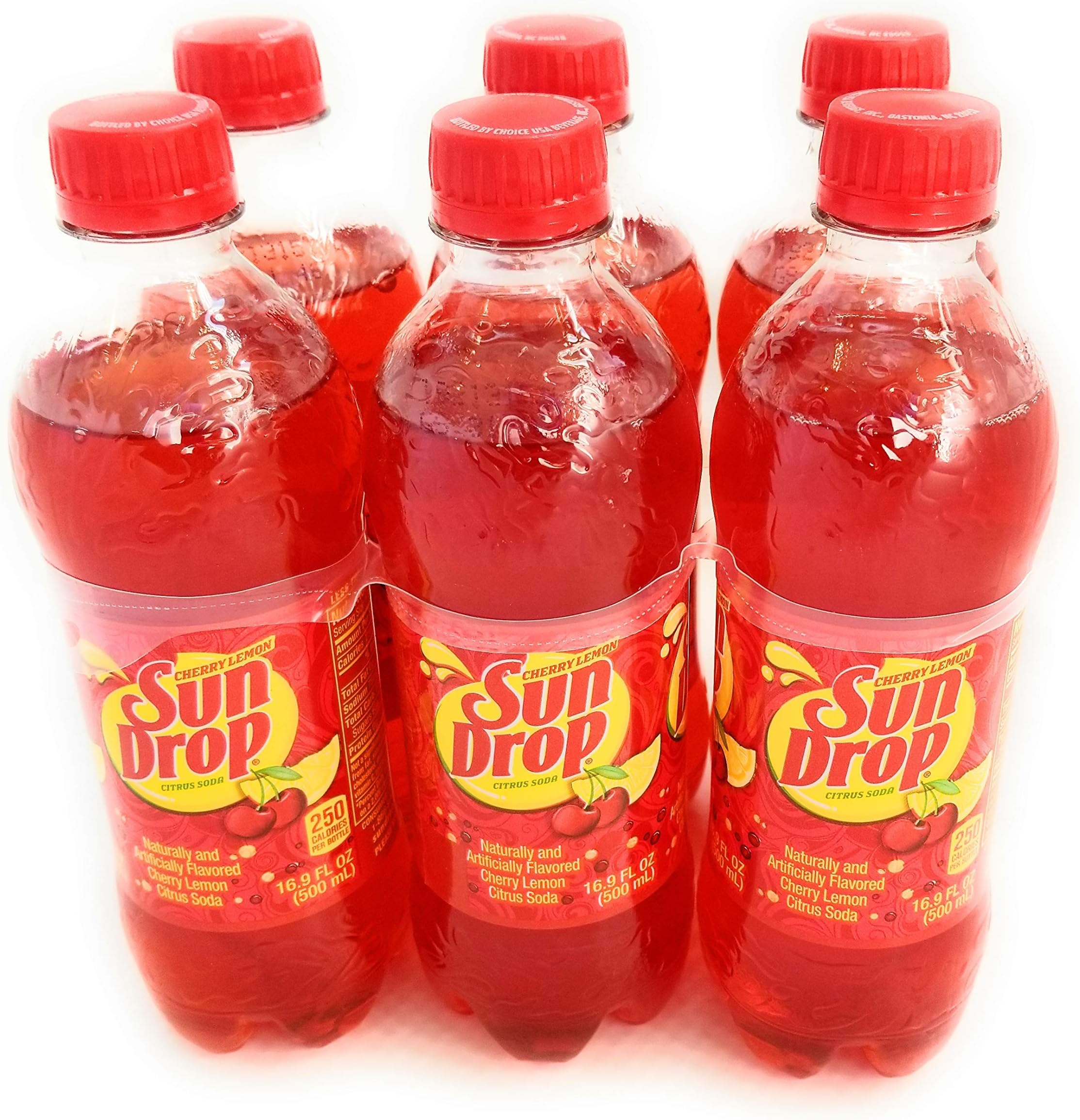 Sun Drop Cherry Lemon Citrus Soda, 16.9 fl oz bottles, 6 pack