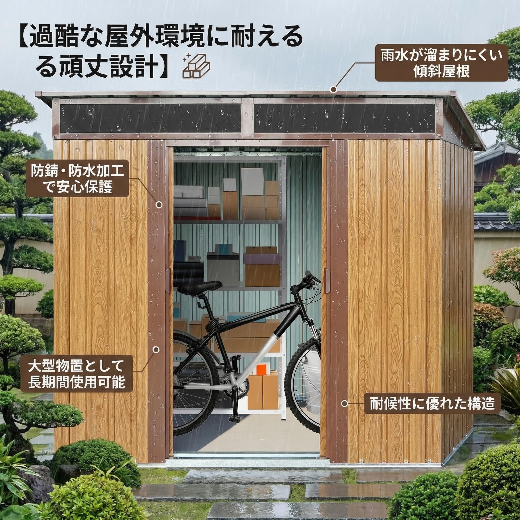 Amazon | 大型屋外物置き 屋外倉庫 プレハブ倉庫 頑丈 防錆 防水 大