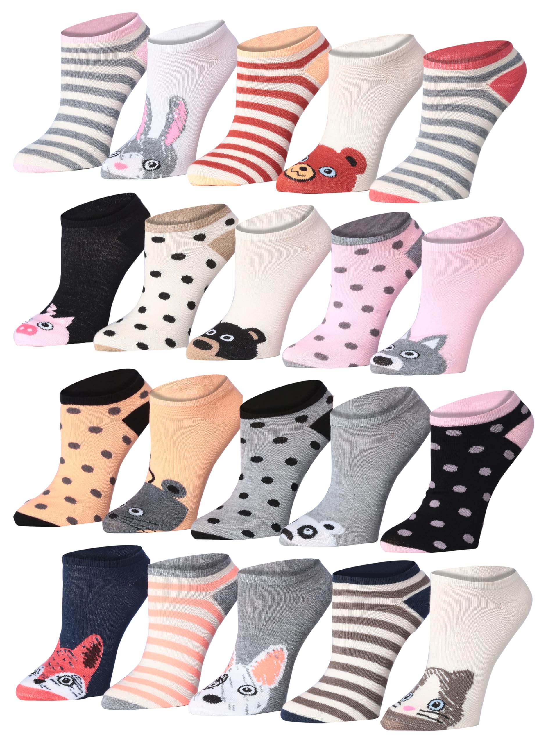 Tipi Toe Women’s 20 Pack Colorful Low Cut Socks – Lightweight, Breathable Design for All-Day Comfort Sizes 9-11/10-13