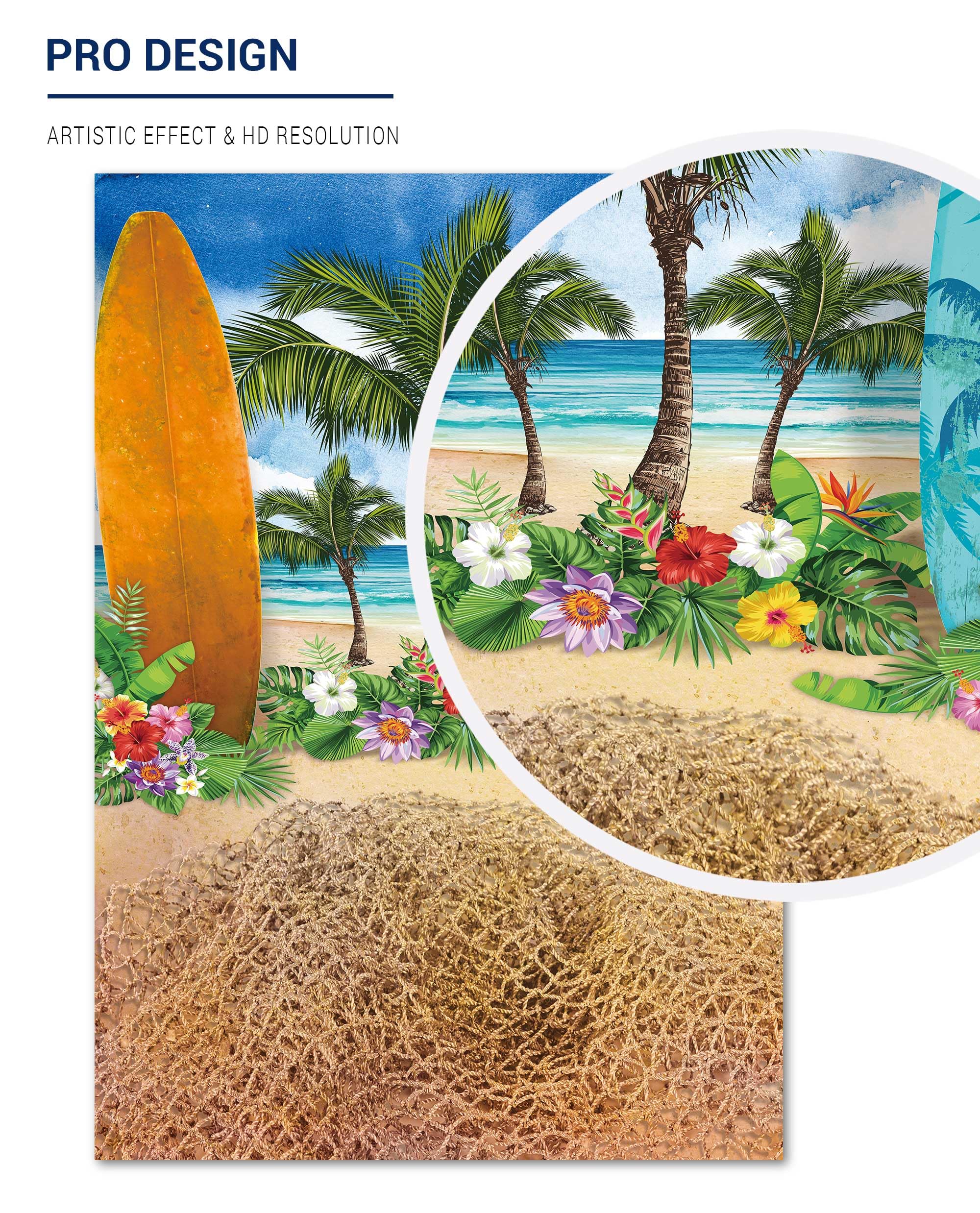 Allenjoy Summer Beach Ocean Backdrops for Photography Blue Sky Seaside Surfboard Background Tropical Palm Trees Kids Girls 1st Birthday Party Decor Banner Baby Shower 5x7ft Photoshoot Photo Booth Prop