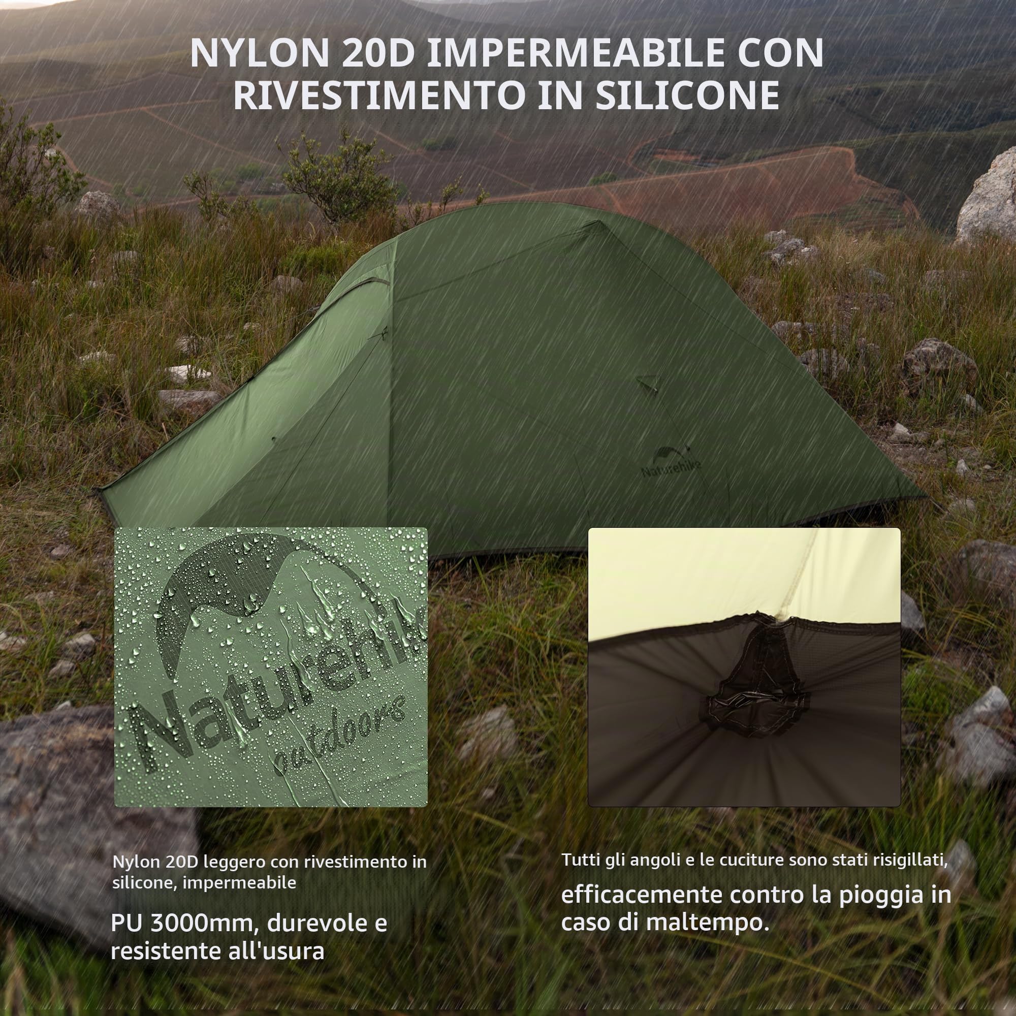 Naturehike Cloud Up Pro - Tenda da campeggio leggera per 2 persone, facile da montare, antivento e impermeabile, per attività all'aperto, viaggi, trekking (verde oliva/senza fluoro)