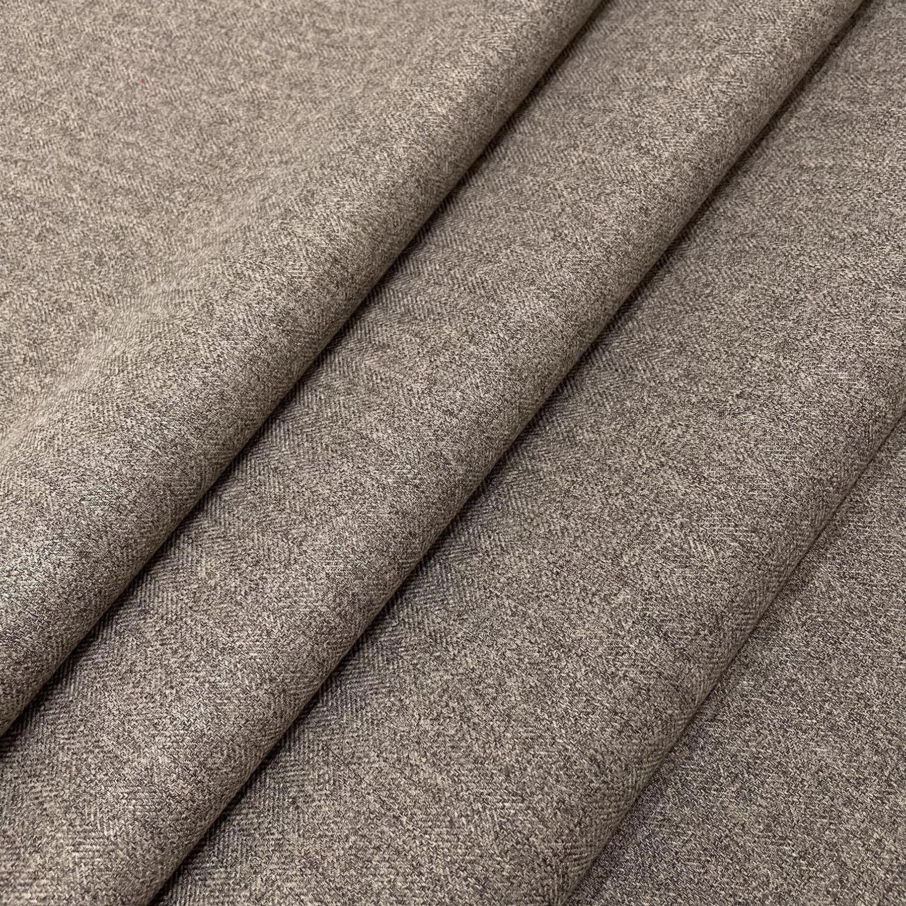Saddle Fire Retardant Rustic Tweed Faux Wool Look Chevron Woven Herringbone Upholstery Fabric - Brown - Sample