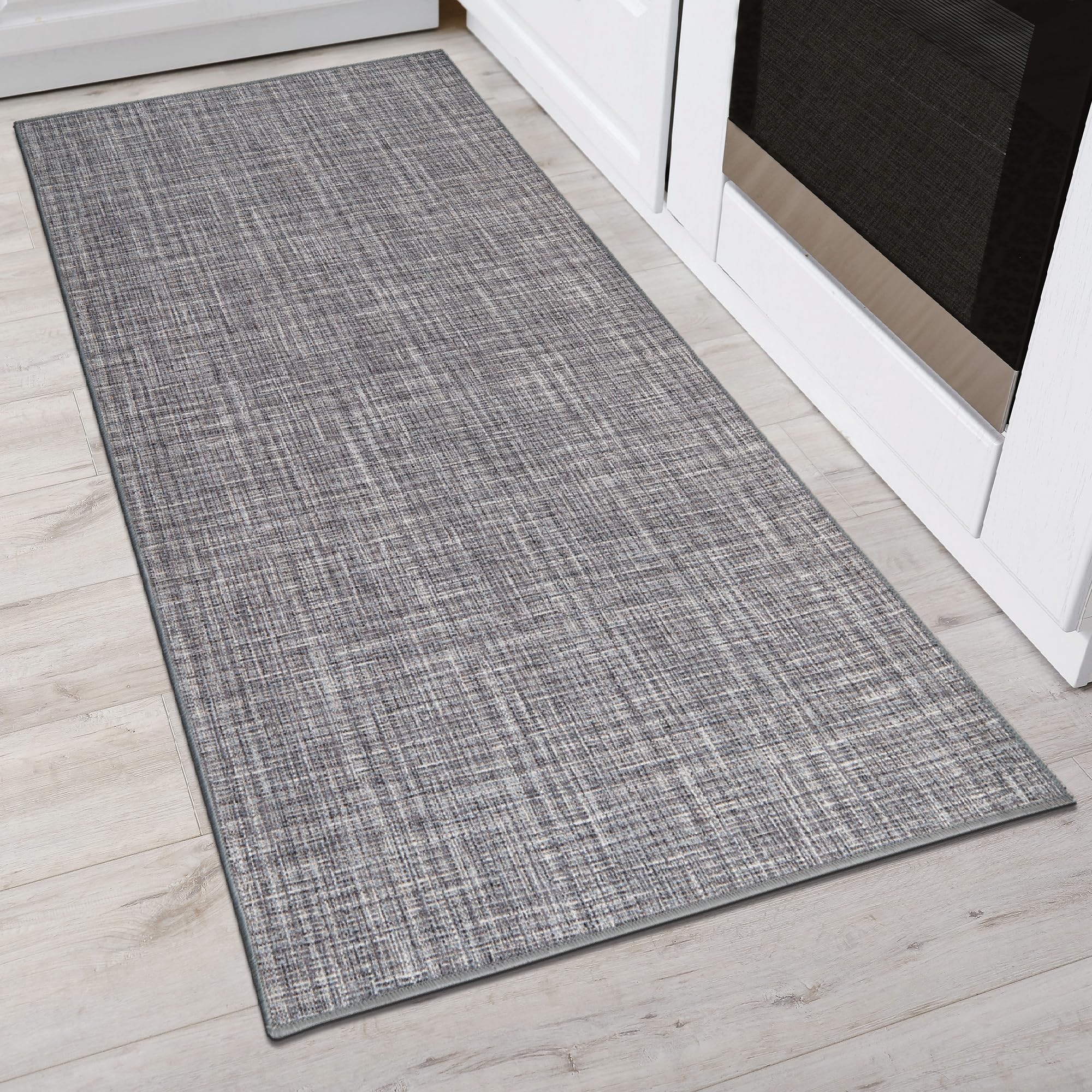 Comart - Tappeto Cucina Trama - 50x120 cm - Antiscivolo - Assorbente - Facile da Pulire - Passatoia in Poliestere Intrecciato - Resistente - Moderno - Runner per Corridoio e Entrata - Grigio