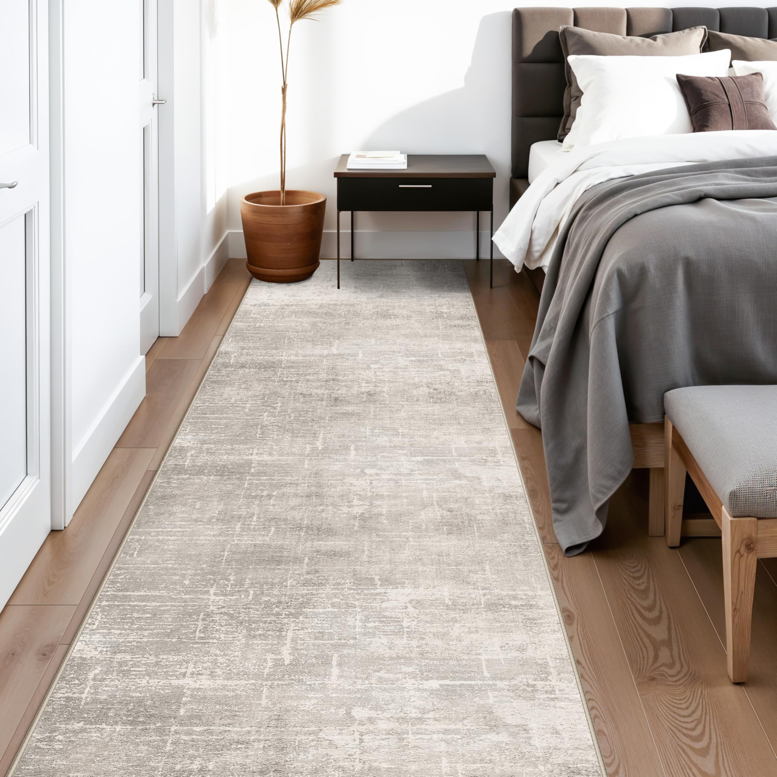 Hallway Washable Runner Rug - 2'6x14 Kitchen Rugs Stain Resistant Entryway Area Rug Abstract Soft Floor Mat Non-Slip Indoor Farmhouse Carpet for Bathroom Living Room Bedroom(2'6x14,Beige/Cream — image 1