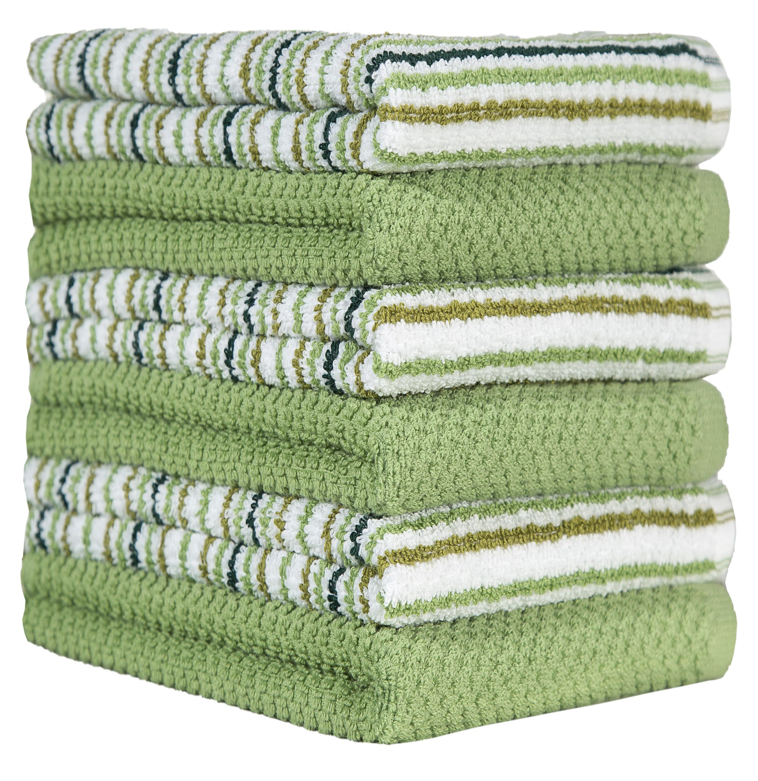 Sage - Paños de Cocina de algodón de 16 x 26 pies, Paquete de 6 Unidades, diseño de Rayas de Palomitas de maíz, Juego de paños de Cocina Altamente absorbentes de 400 g/m² con Lazo para Colgar