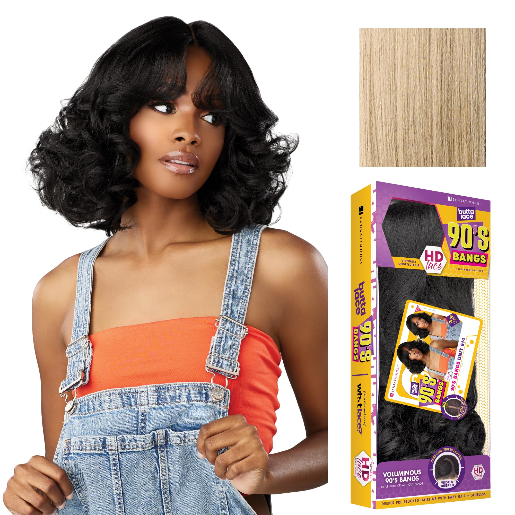 Sensationnel Butta Lace 90Sbangs Wigs - Unit 914 Glueless Wide Deep Part Synthetic Preplucked Hairline (BEIGEBLONDE)