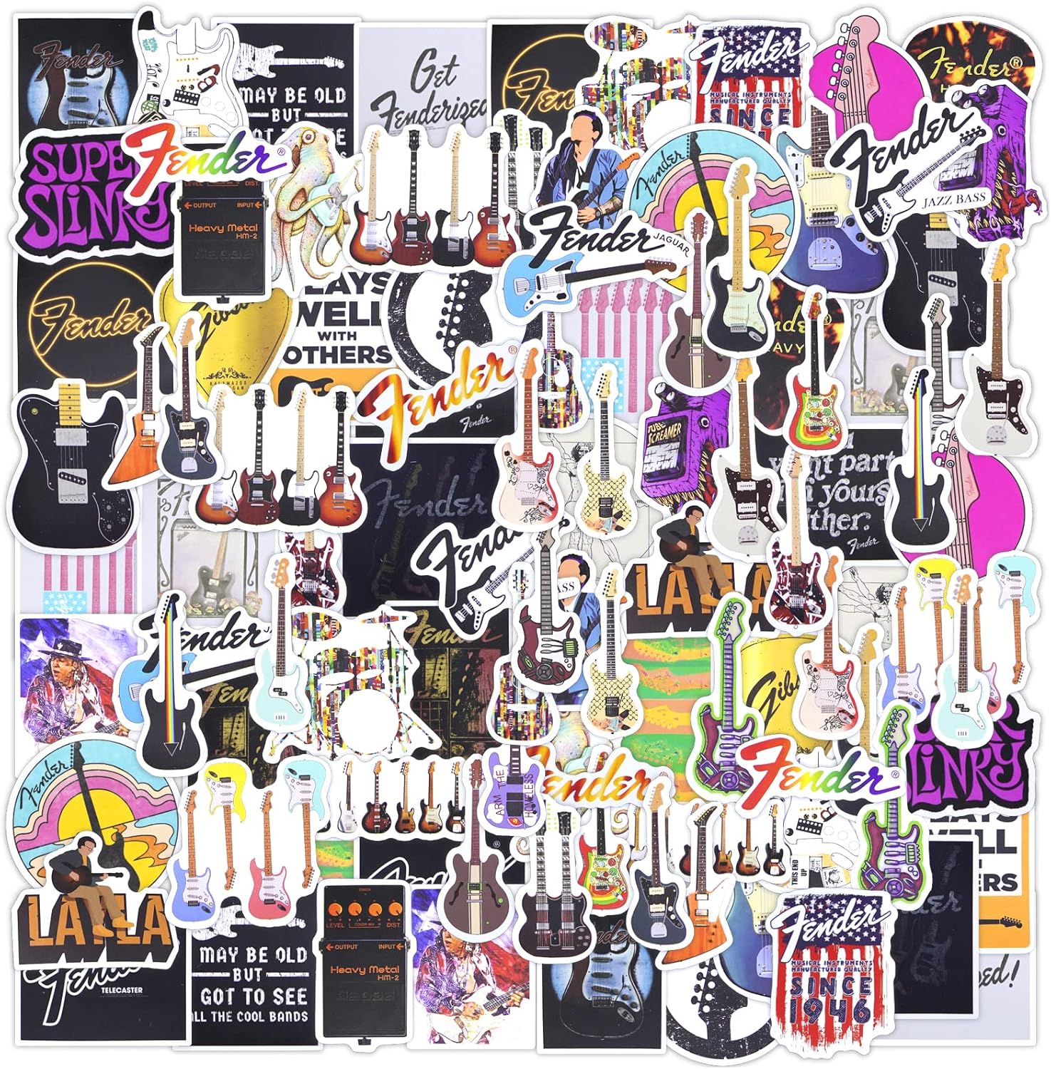 100 PCS Guitars Stickers, Music Waterproof Vinyl Decals,for Water