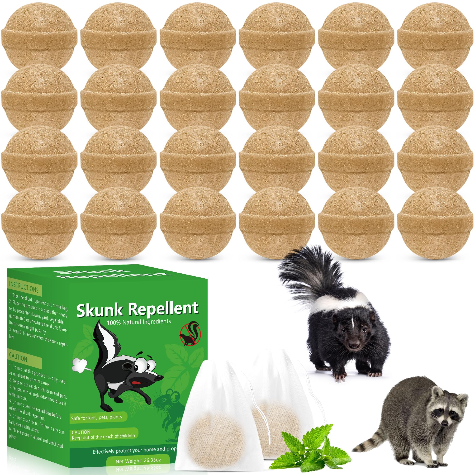 Photo 1 of 24 Pcs Repellent for Yard, Natural Peppermint Rodent Deterrent for Mouse, Mice, Skunk, Raccoon, Keep Skunk Away from House, Motor Campers, Attic, Humans & Pets Safe