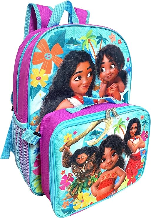 Ruz Moana Girl's 16 Inch Backpack With Removable Matching Lunch Box Set (Moana-Ocean Sisters)