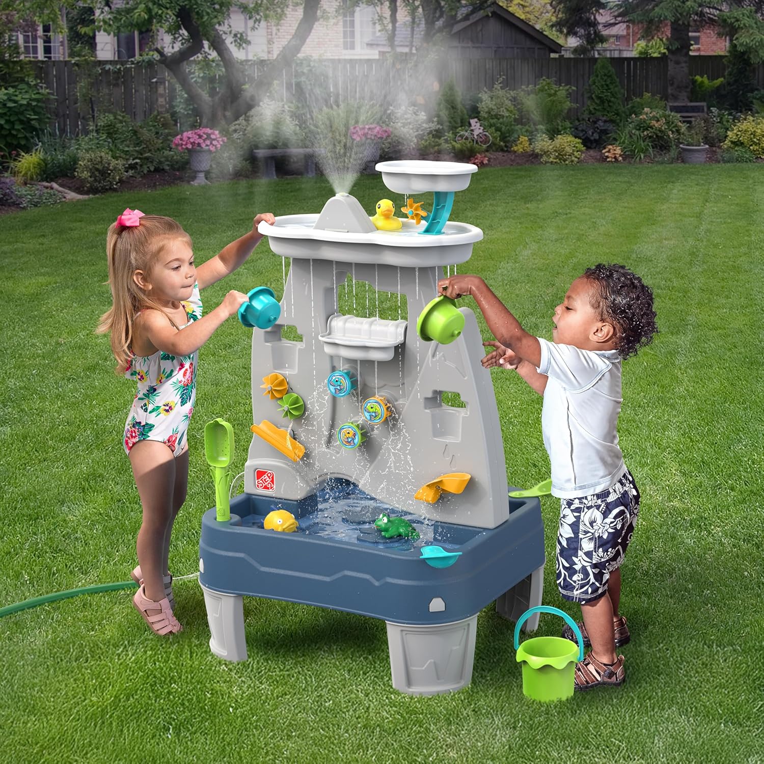 Step2 Misting Mountain & Waterfall Water Table with 21-Piece Accessory Set, Plastic, Ages 18 Months–5 Years, Gray
