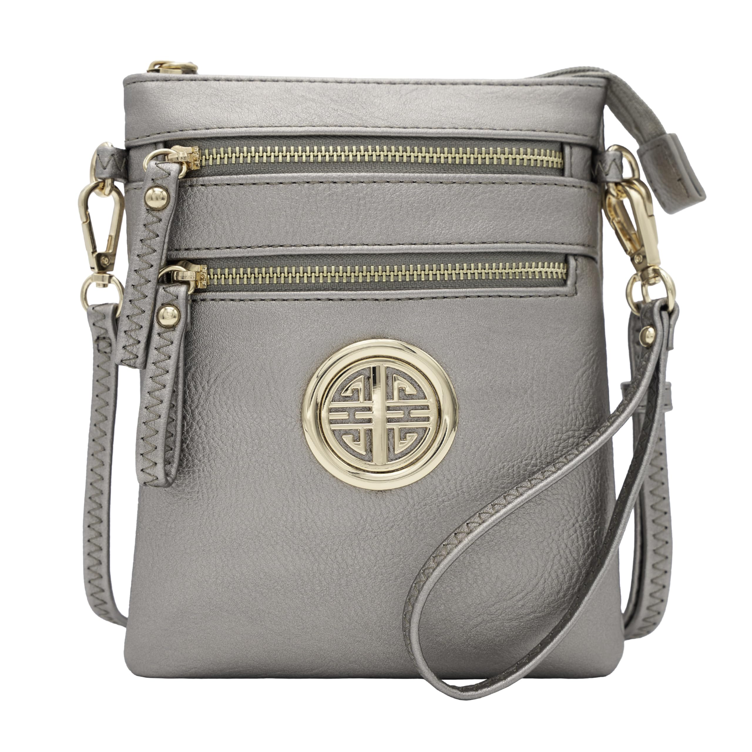 Small Multi Zipper Pockets Crossbody Bag with Detachable Wristlet