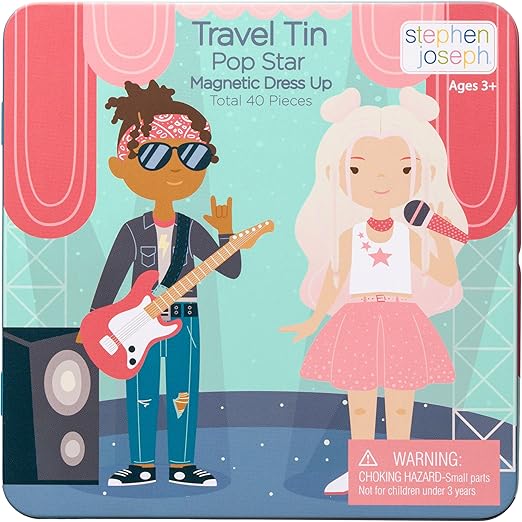 Stephen Joseph, Magnetic Dress Up Dolls 40 PC Play Set – Screen-Free Pretend Play Magnetic Case, Ideal for Ages 3+ – Travel Game for Kids, Magnetic On The Go Activity Set, Pop Star