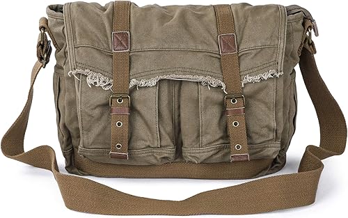 GOOTIUM Canvas Messenger Bag - Vintage Shoulder Bag Frayed Style Boho Purse