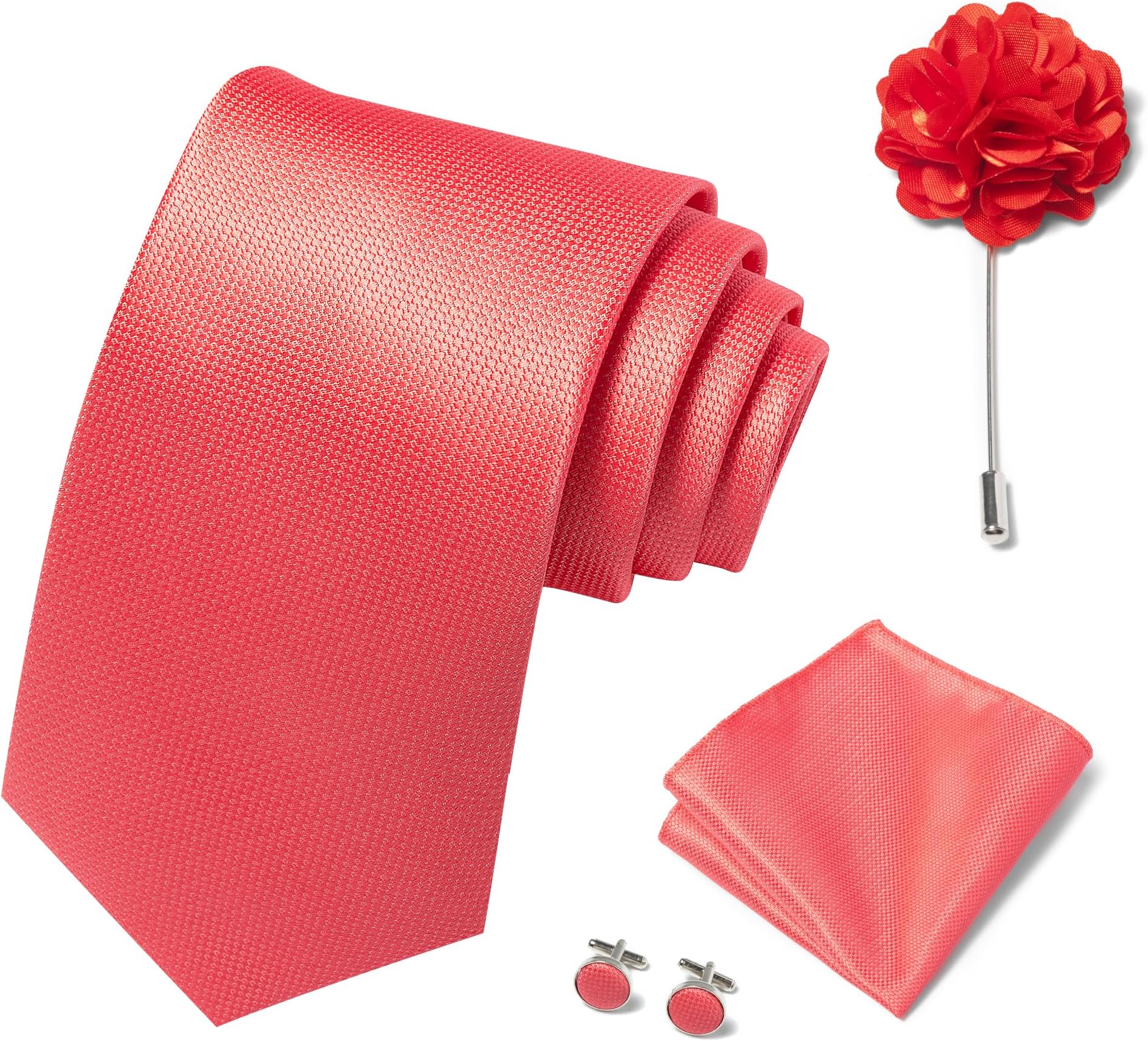 Solid Color Ties Set Men Handkerchief Cufflinks Brooch 3.15 inches Classic Formal Necktie Pocket Square Set