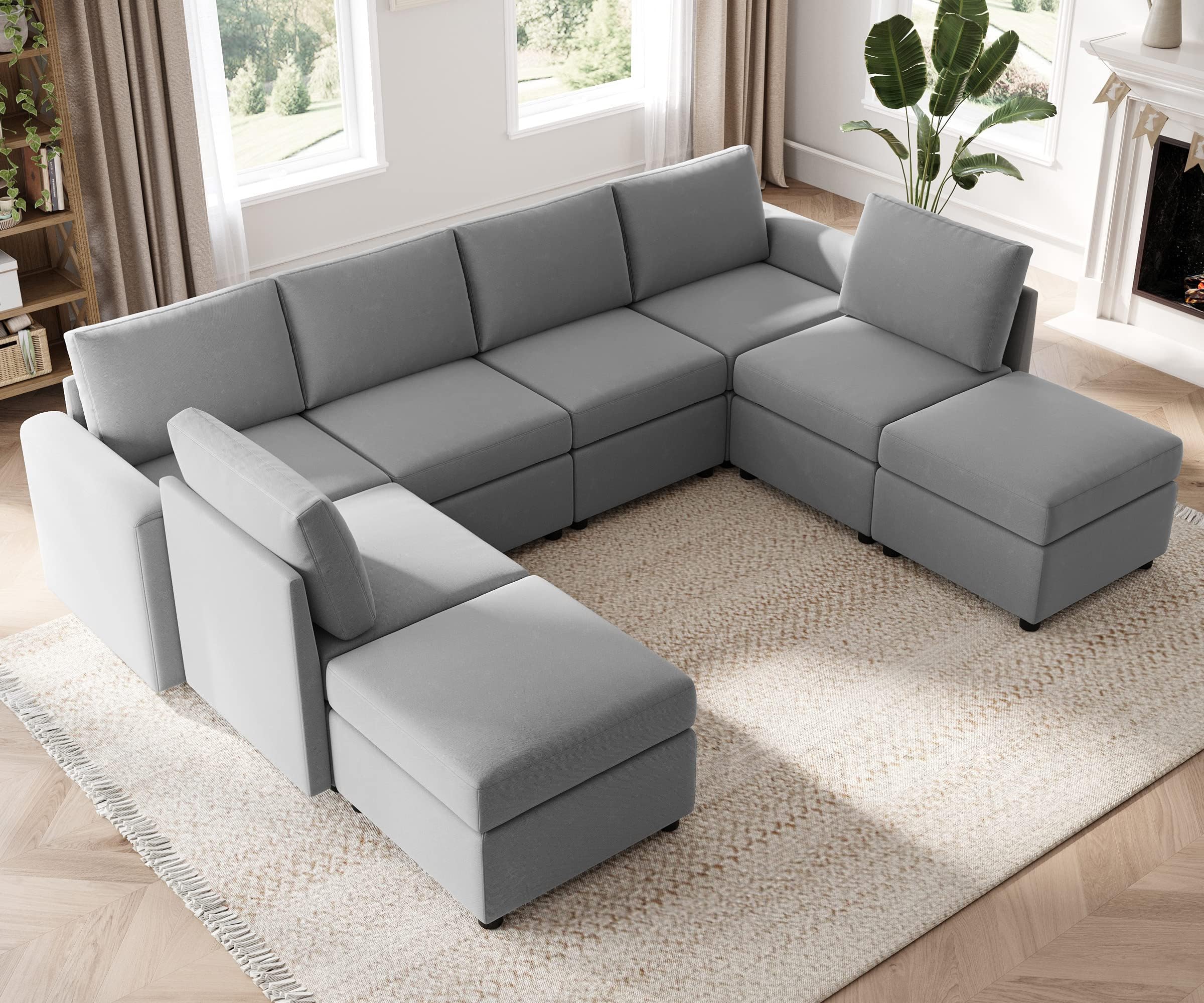 LINSY HOME Modular Sectional Sofa, U Shaped Sectional Couch with Storage, Ottomans, Oversized Modular Sectionals Sleeper Sofa with Memory Foam, 8 Seat Sofa Sets for Living Room, Grey