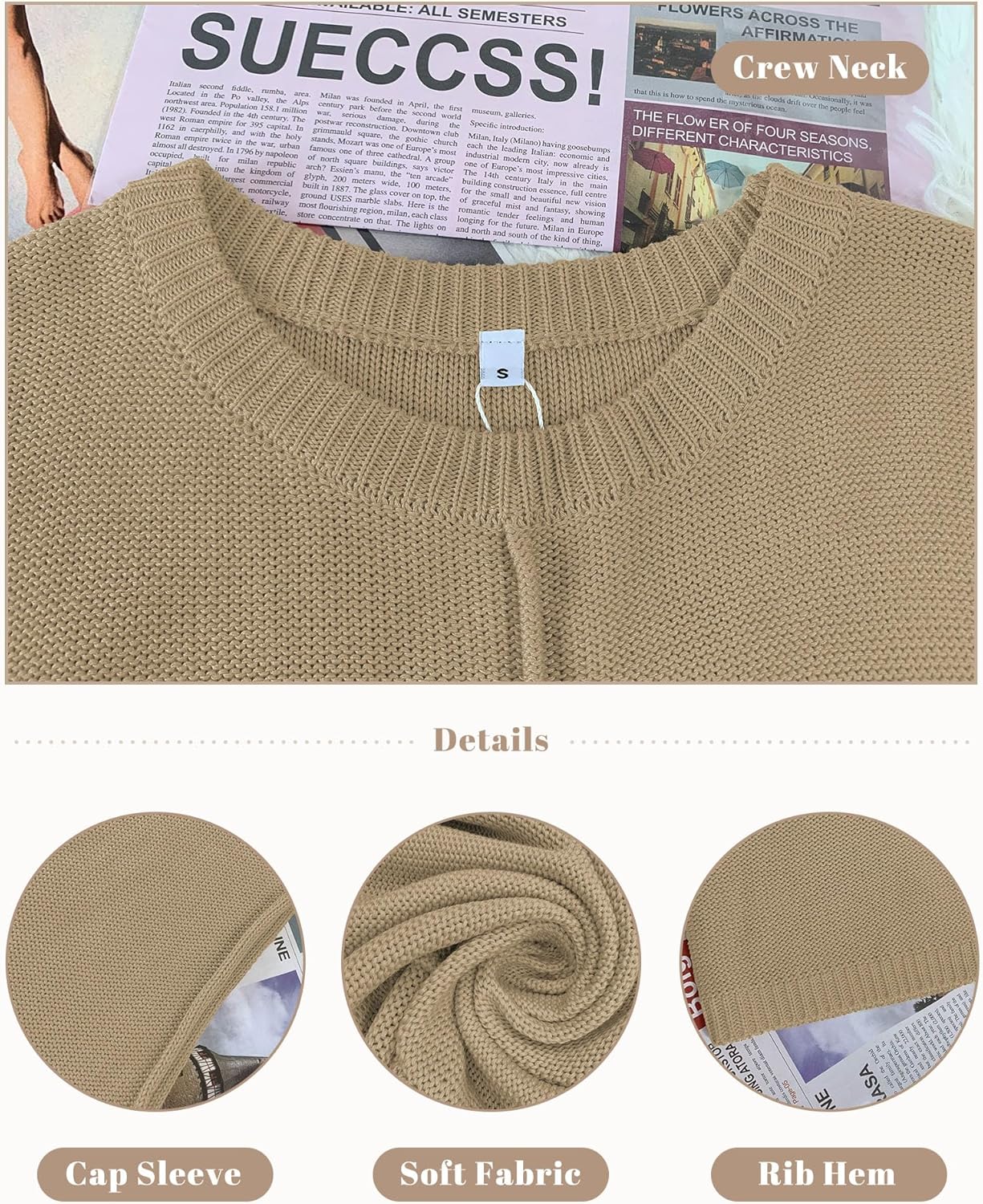 COSSEN Womens Summer Cap Sleeve Tops Trendy Casual Crew Neck Knit Lightweight Sweater Pullover Top - Image 5