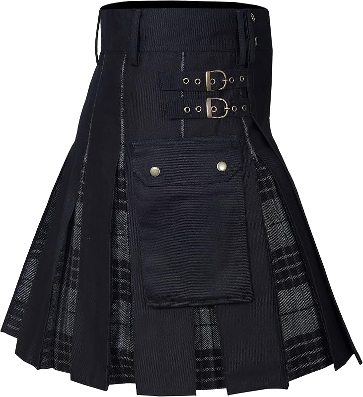 Men's Hybrid Utility Kilt - Durable Cotton Jeans Fabric Kilt for Men with Cargo Style Pockets Traditional Modern Kilt