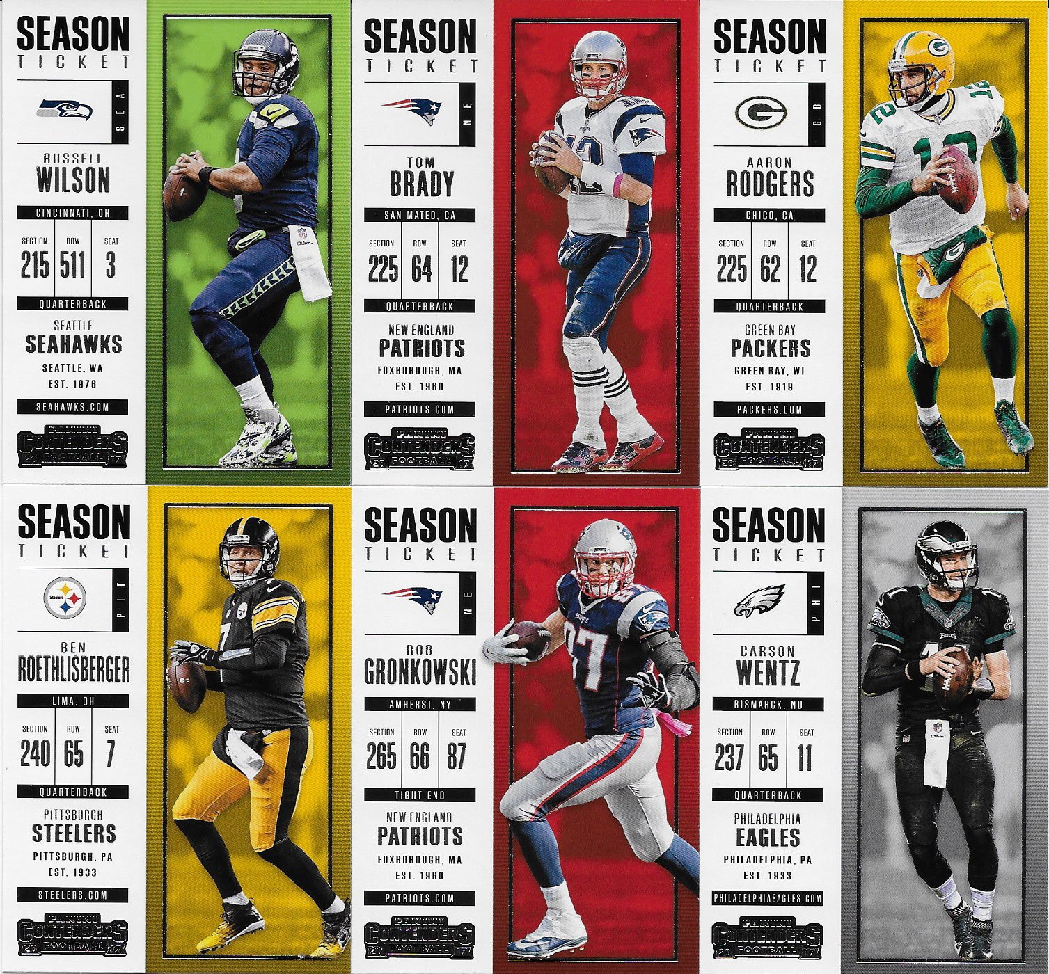 2017 Panini Contenders Season Ticket NFL Football Complete Mint 100 Card Basic Veteran Players Set Loaded with Stars including Tom Brady Carson Wentz Rob Gronkowski Myles Garrett Rookie Card and More