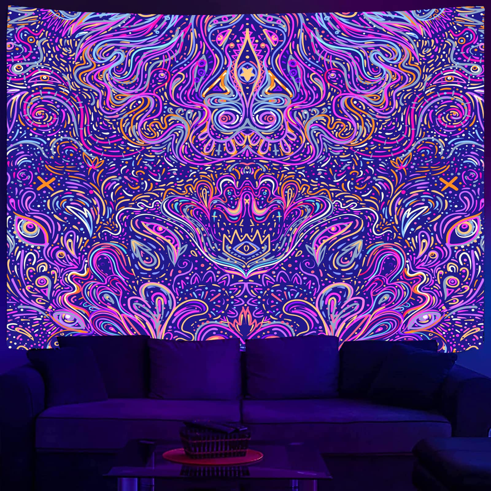 Hippie Style Scatter Image Tapestry Wall Hanging for Home Décor, Beach Picnic, Yoga and Meditation - Large Size 59x51 Inches - Vibrant Colors and Intricate Design for Positive Vibes (Hypnotic Shaman