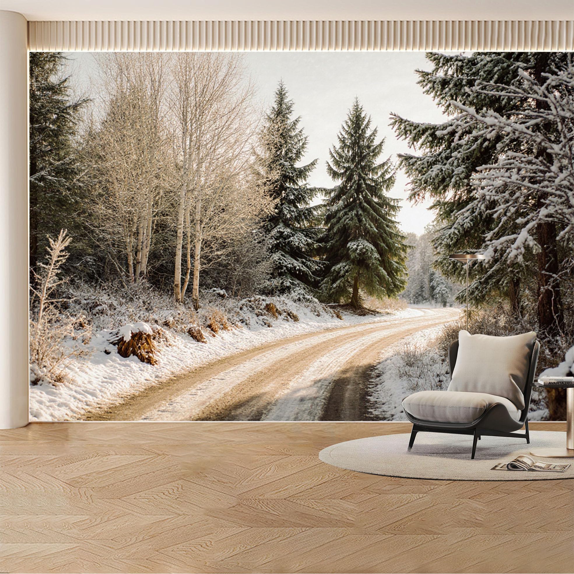 Custom Wall Mural Wallpaper Snowy Forest Path Landscape， Nature， Wall Decor， Large Wall Art， Misty， Minimalist Removable SelfAdhesive Large Photo for Living Room， Bedroom， Office