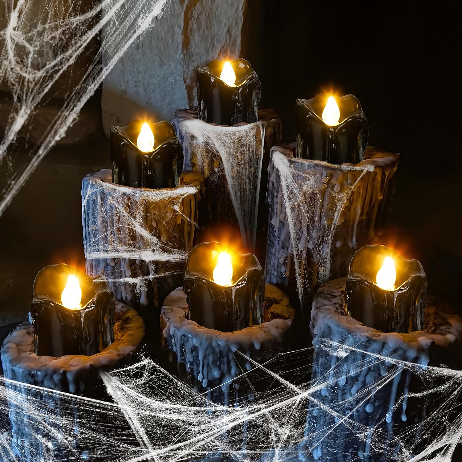 Renbuzhu 24Pcs Halloween Decorations Indoor Candles Black