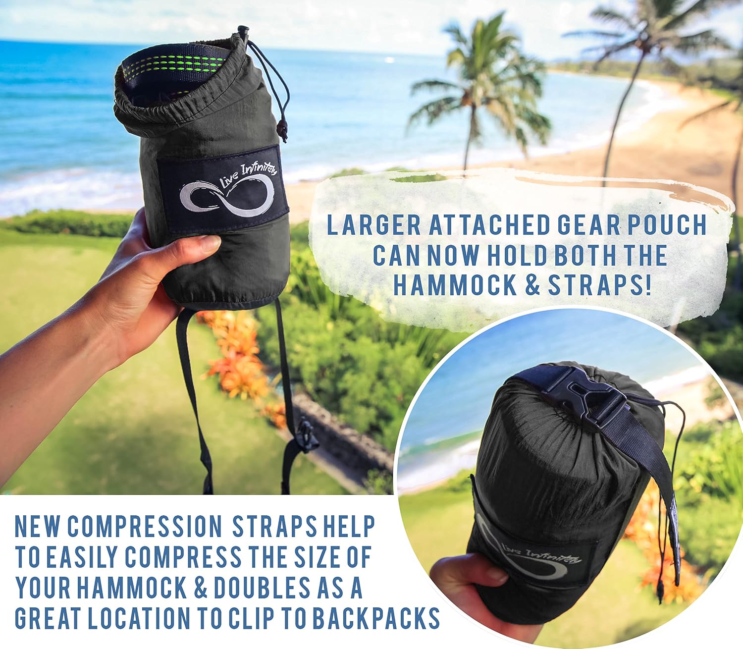 Double Outdoor Camping Hammock Set- Lightweight, Compact & Portable Two Person Parachute Nylon Hammock Set- 2-16 Loop Tree Straps - Holds 500LBS-Ideal for Travel, Hiking & Beach